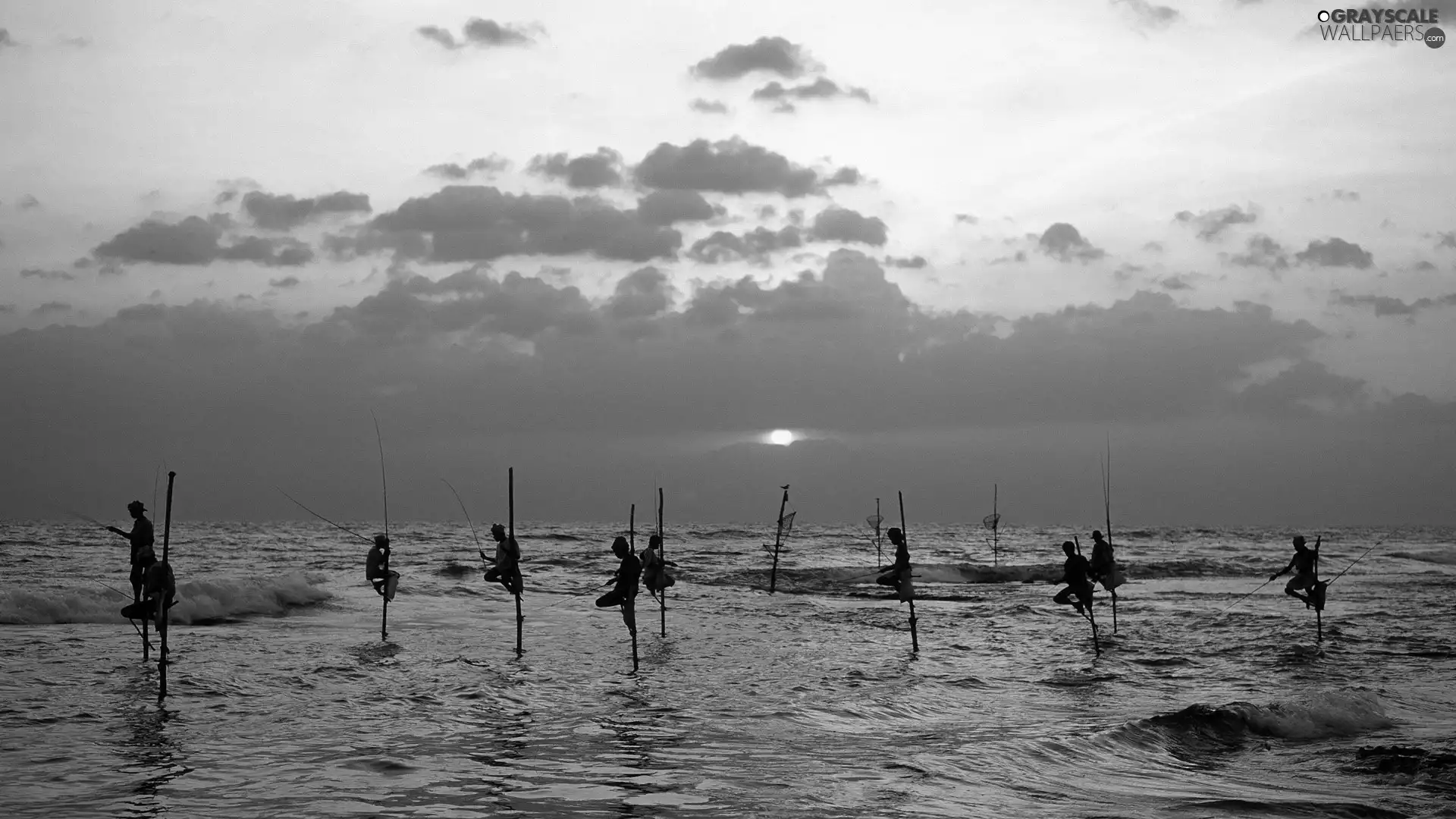 Anglers, sea, Great Sunsets