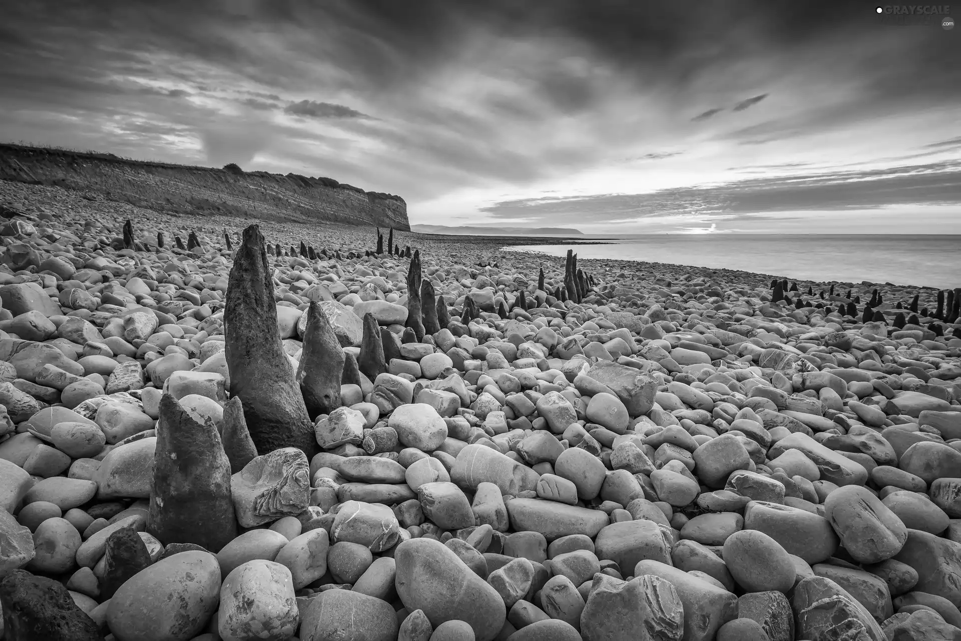 sea, Beaches, cliff, Great Sunsets, coast, Stones