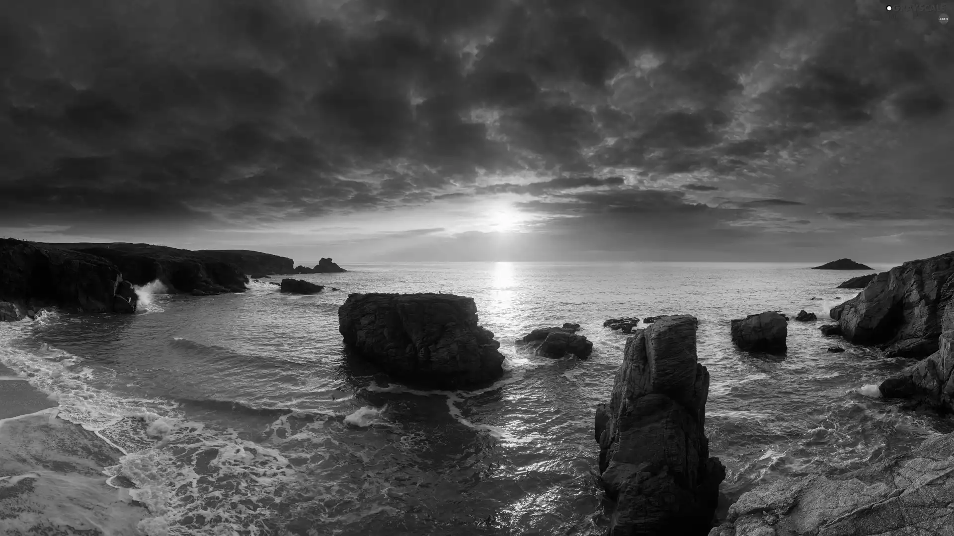 Waves, Coast, clouds, Great Sunsets, rocks, sea