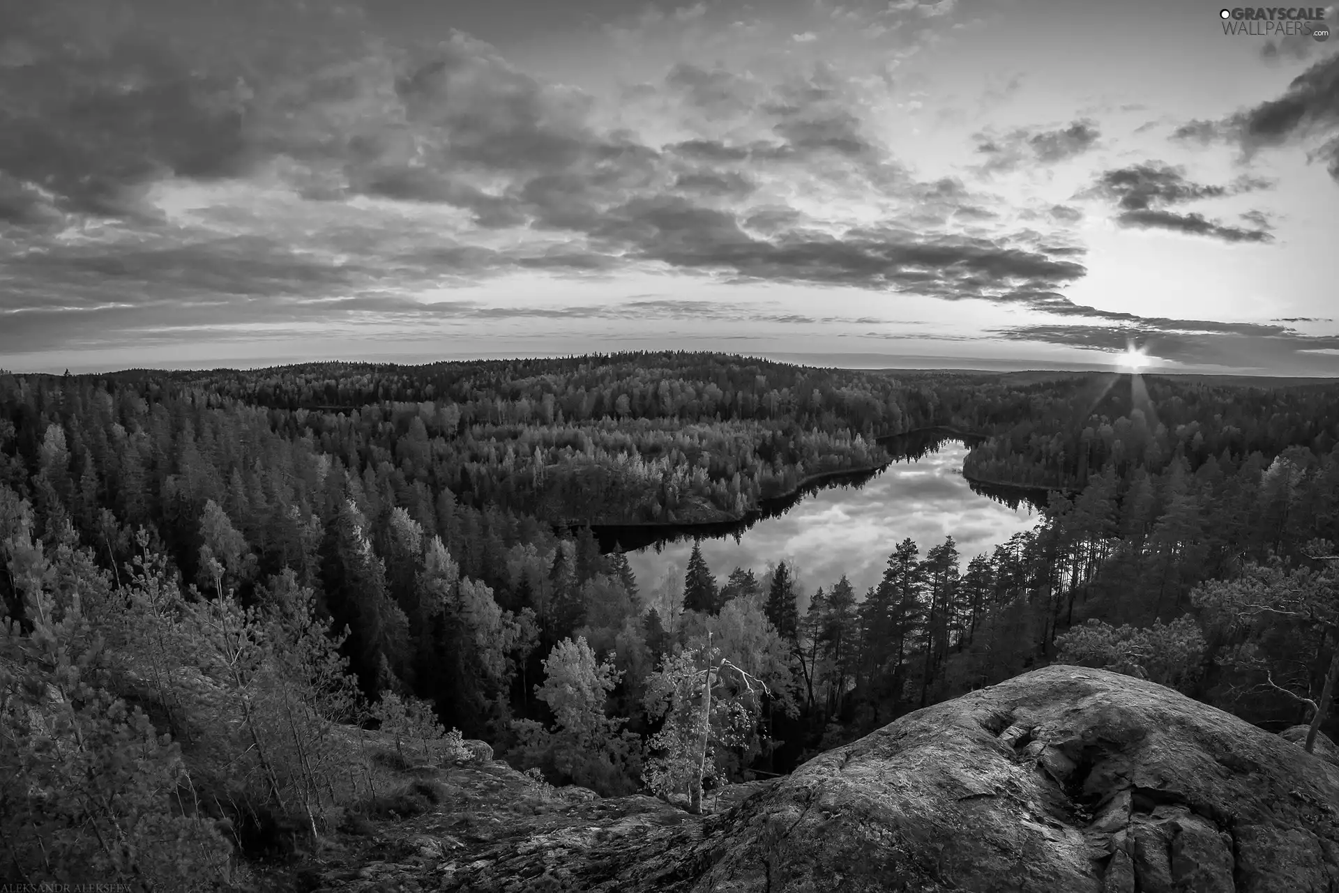 viewes, autumn, lake, Great Sunsets, woods, trees