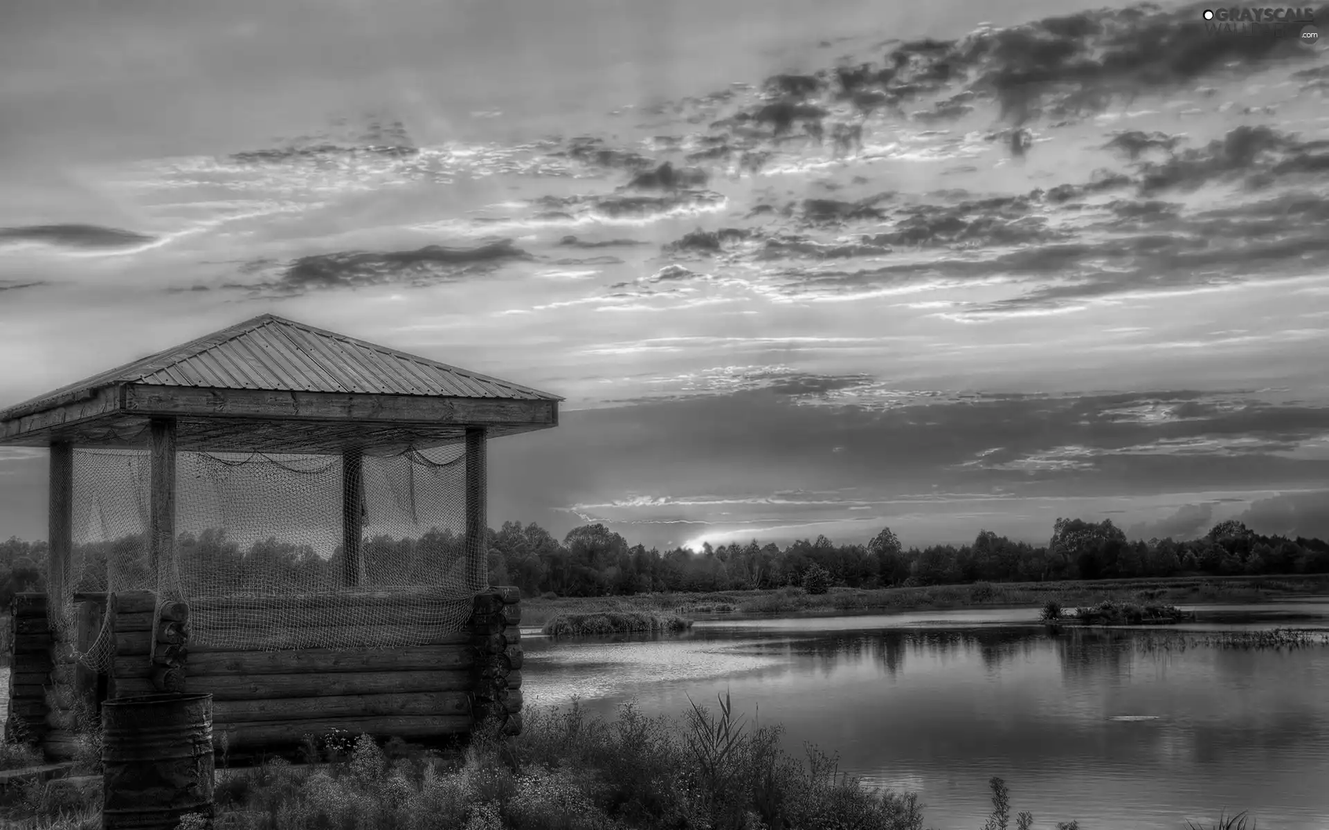 lake, clouds, Great Sunsets, roofing