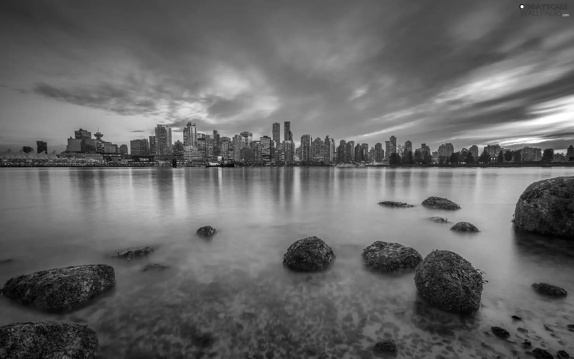 skyscrapers, Fraser River, Province of British Columbia, Stones, Vancouver, Great Sunsets, Canada