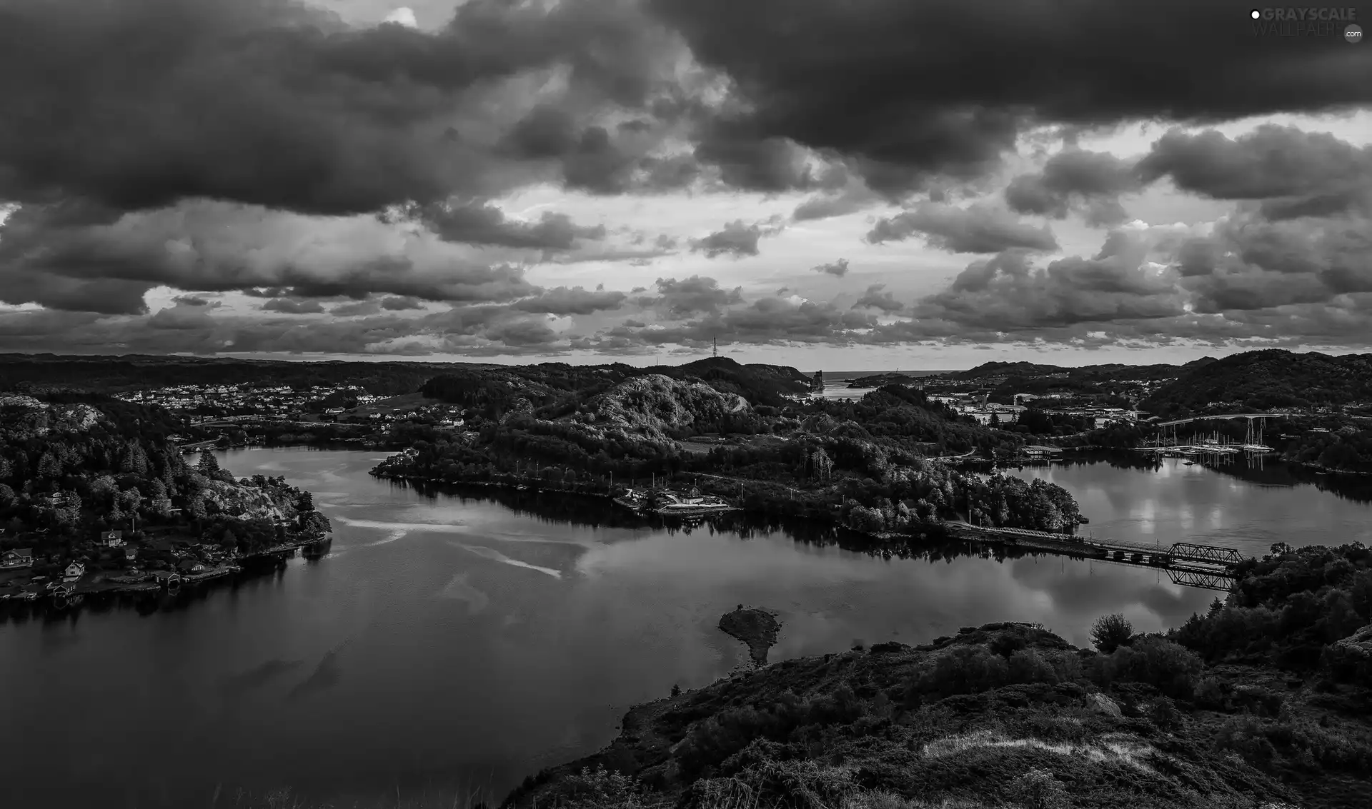 The Hills, River, Egersund, Norway, Great Sunsets, bridge