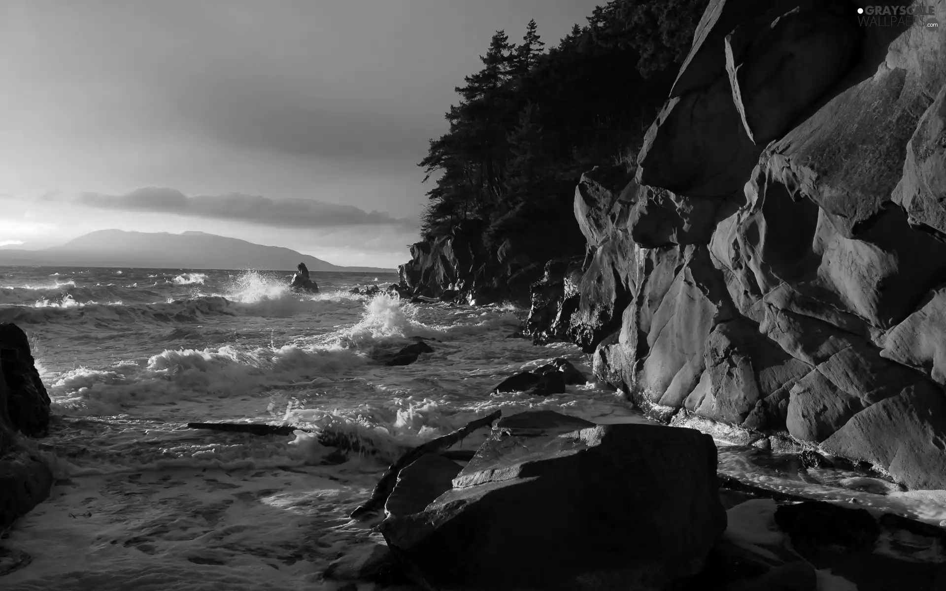 sea, cliff, Great Sunsets, Waves