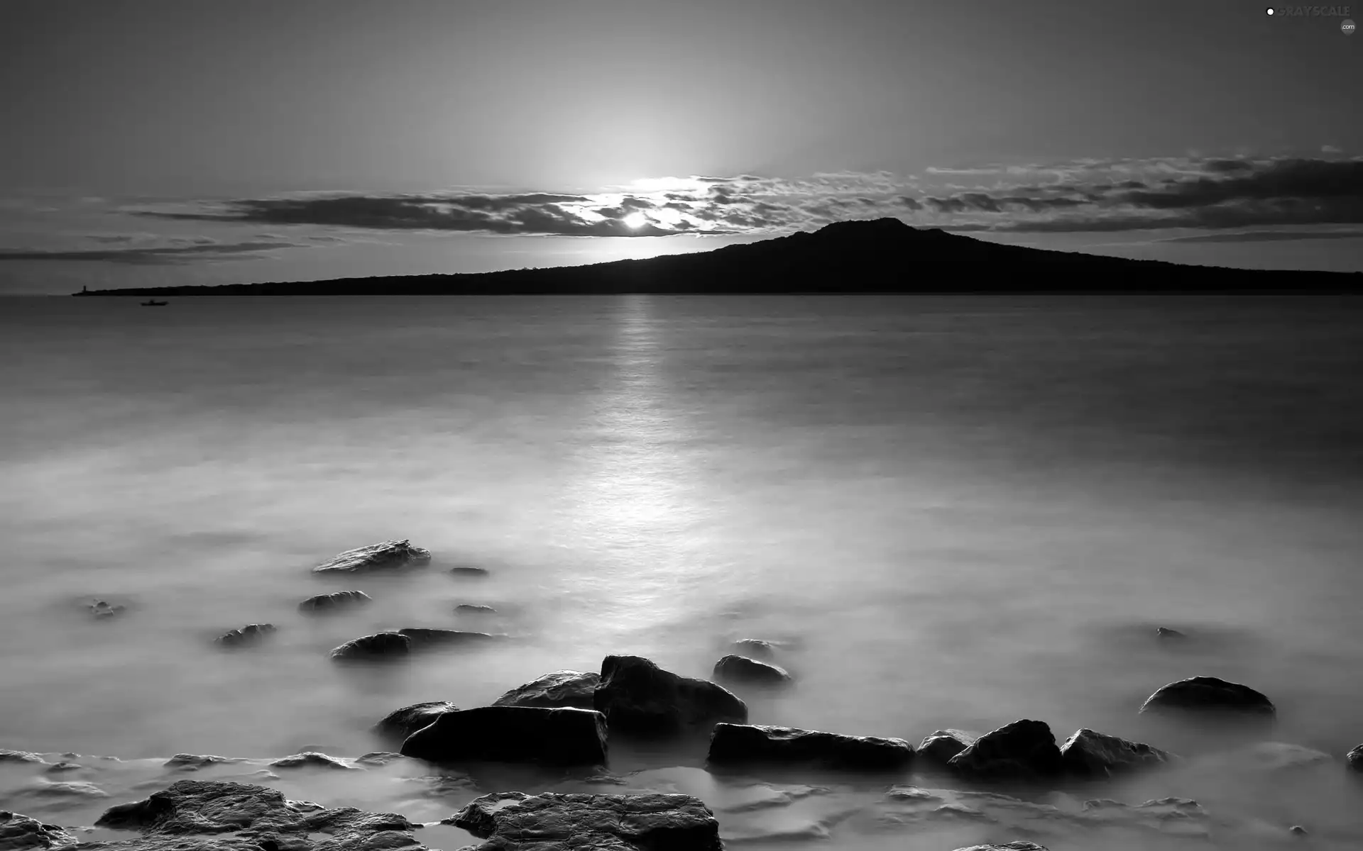 sea, Mountains, Great Sunsets, Stones