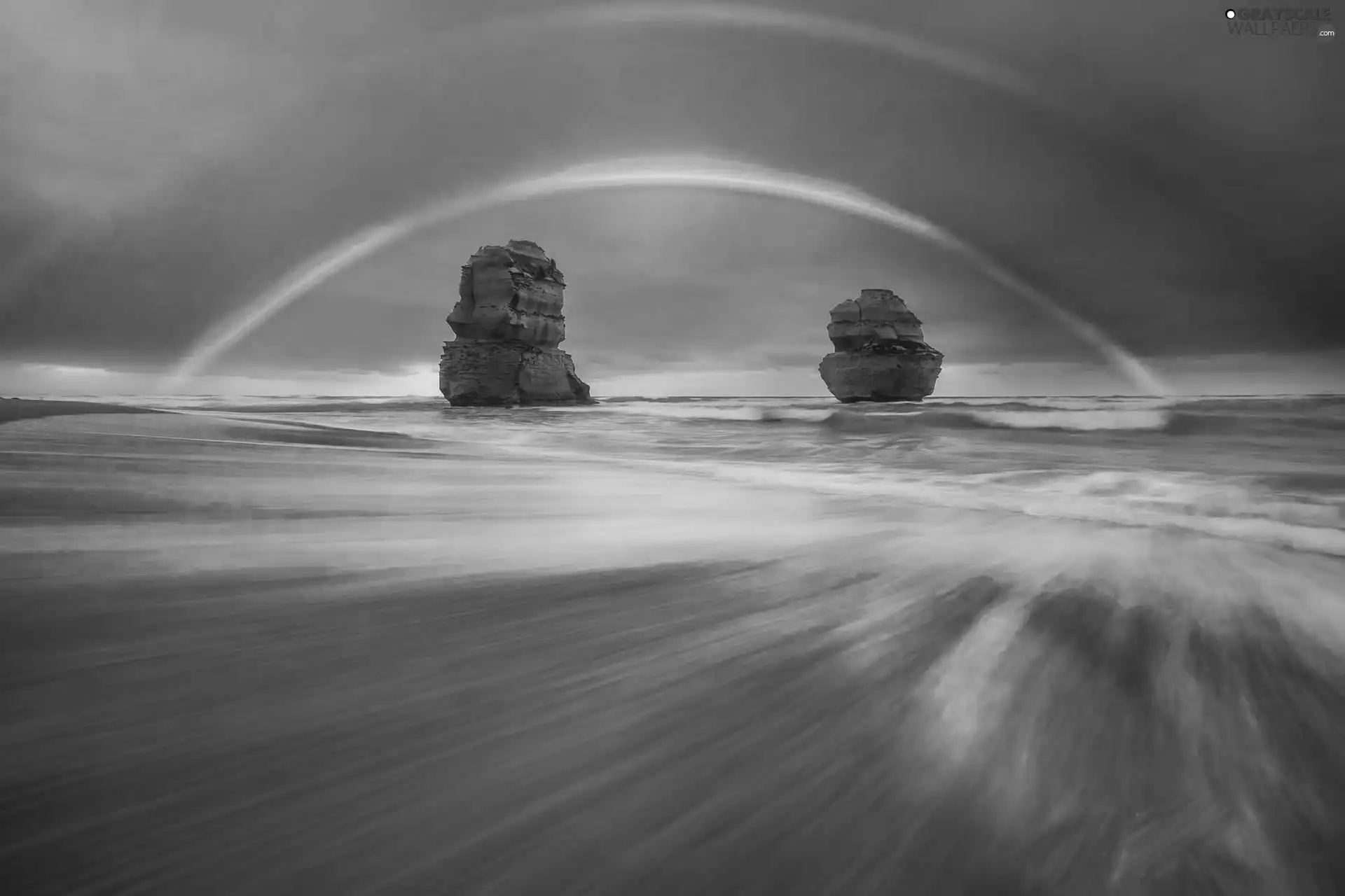 sea, rocks, Great Rainbows