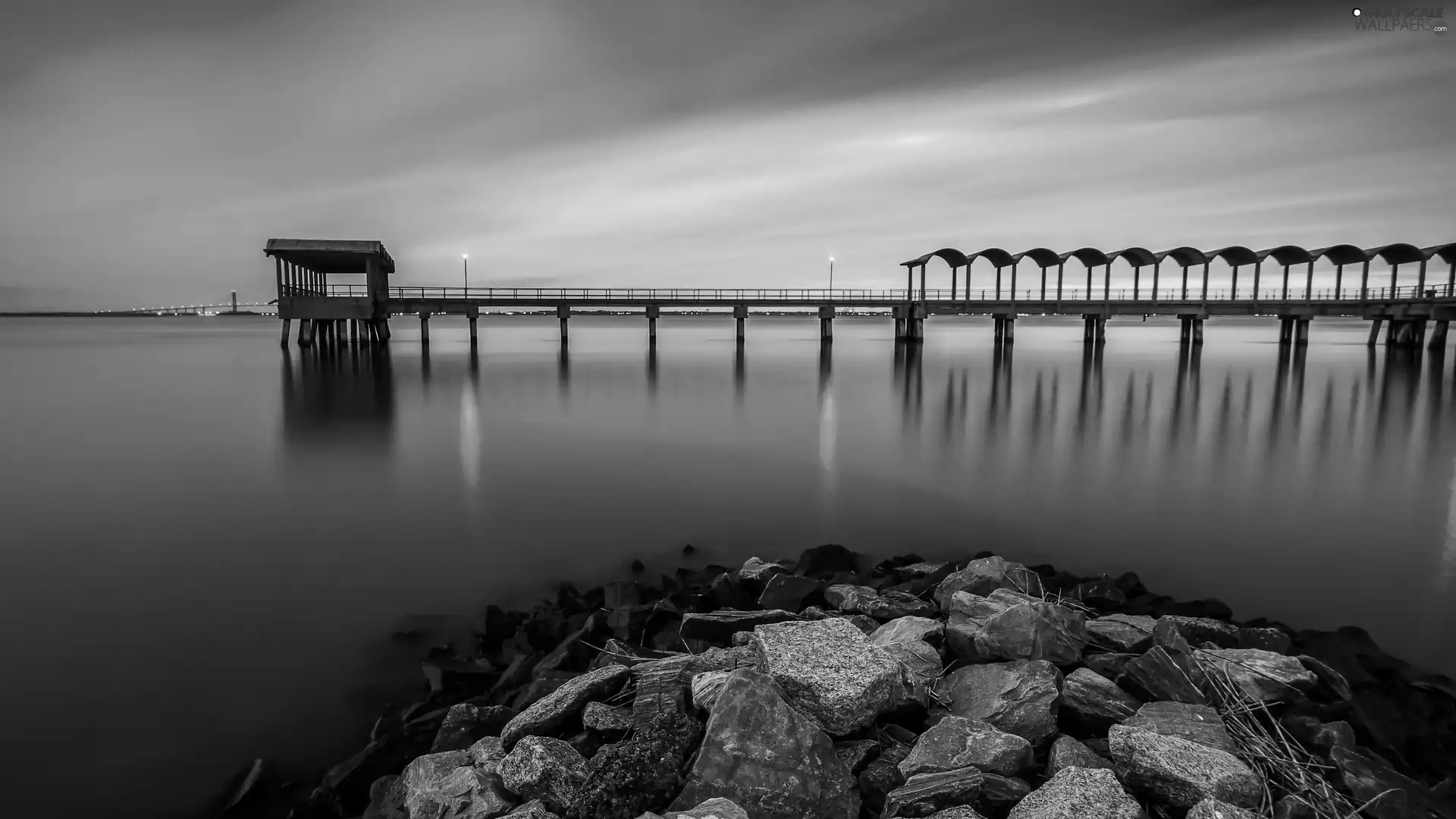 sea, Stones, Great Sunsets, pier