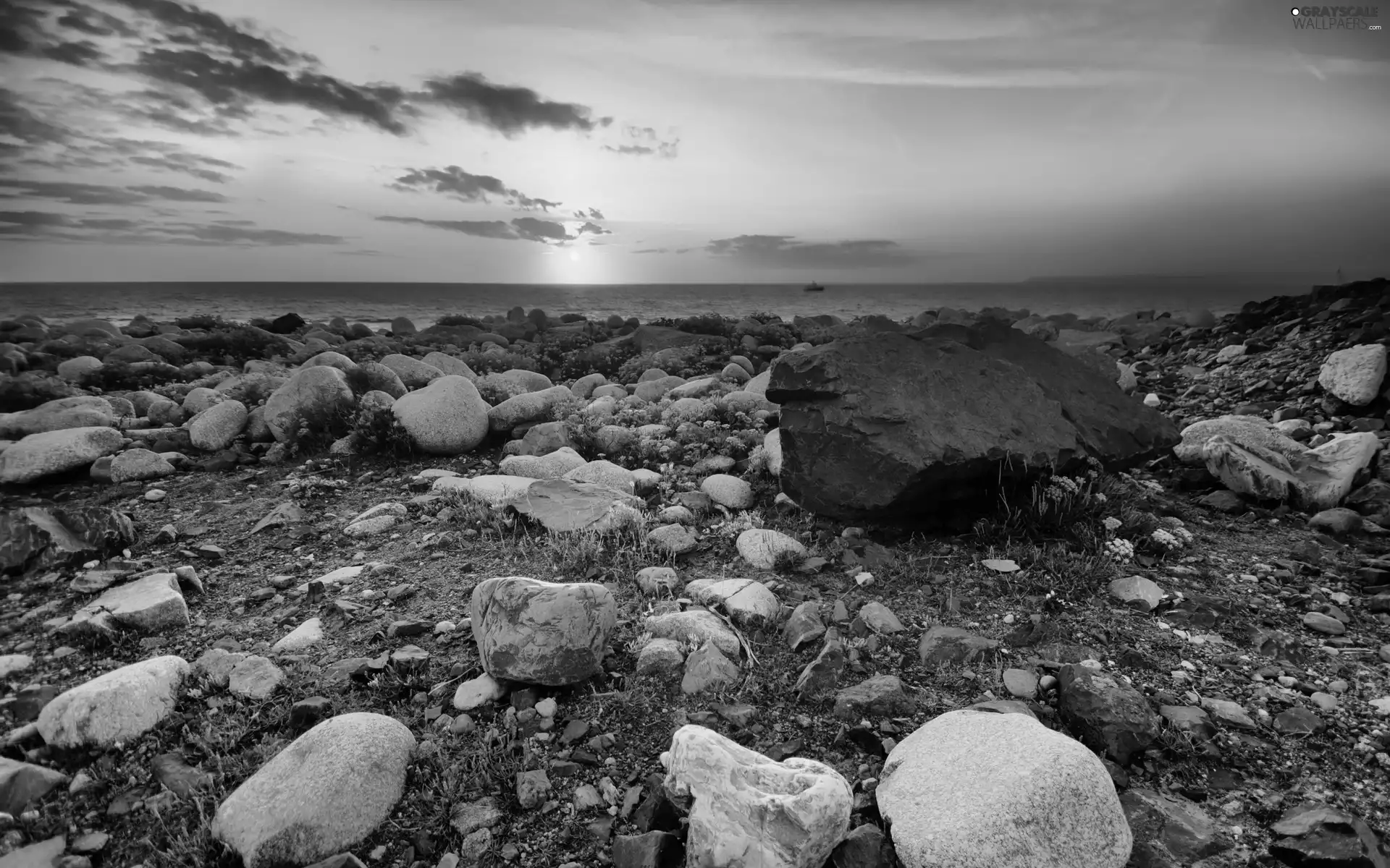 Stones, Coast, Great Sunsets