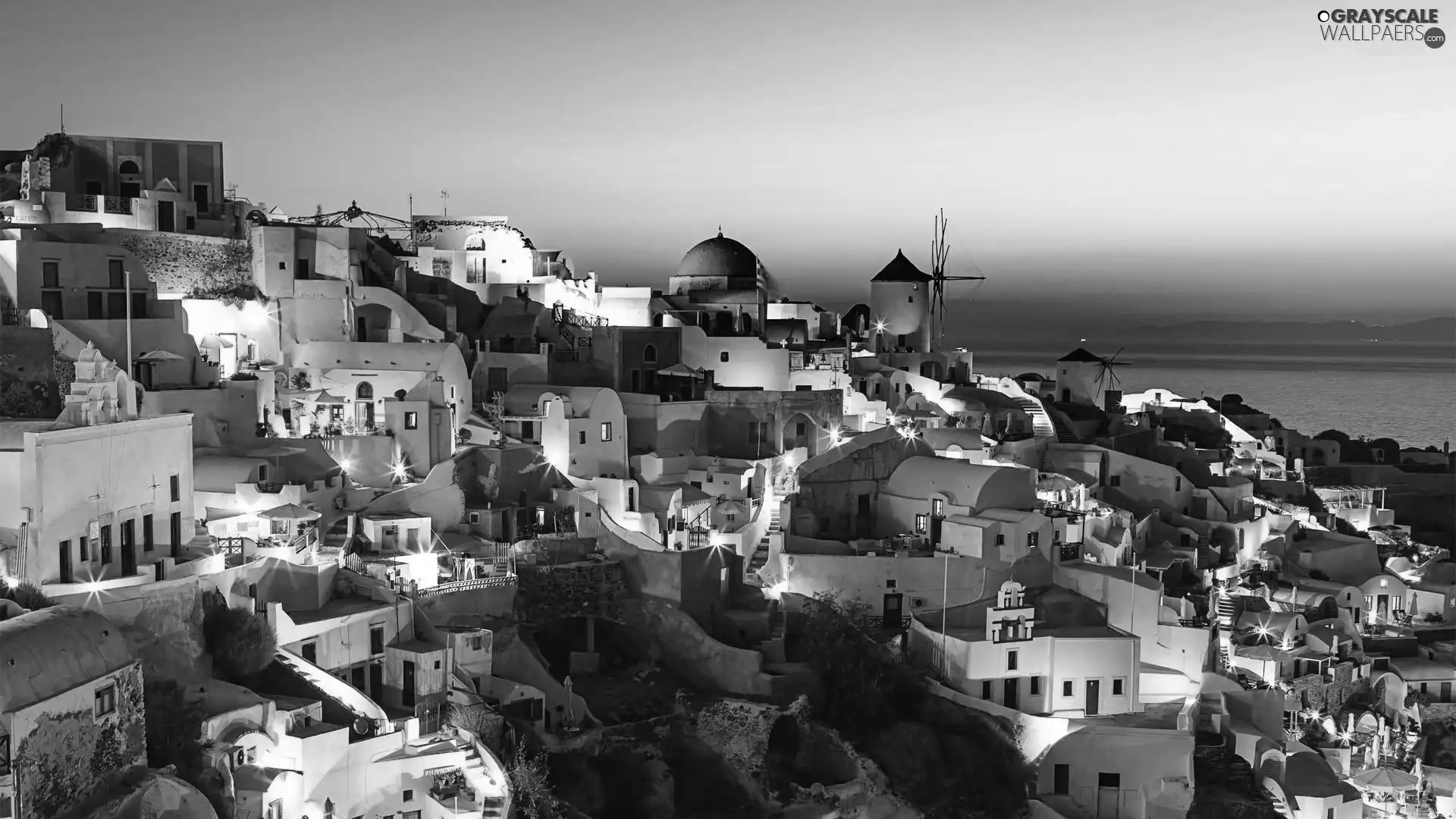 Houses, santorini, Greece, sea