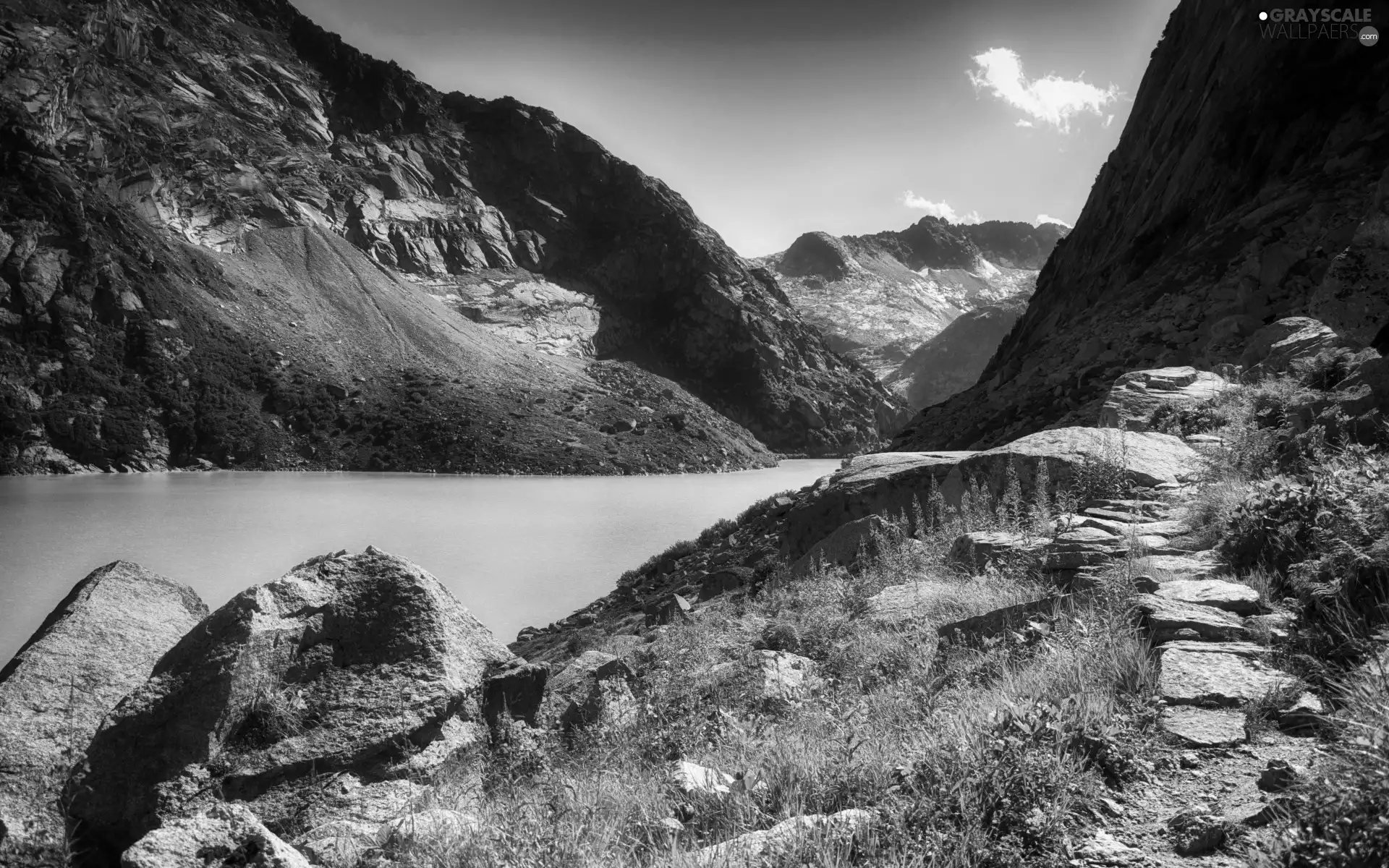 green, Mountains, River