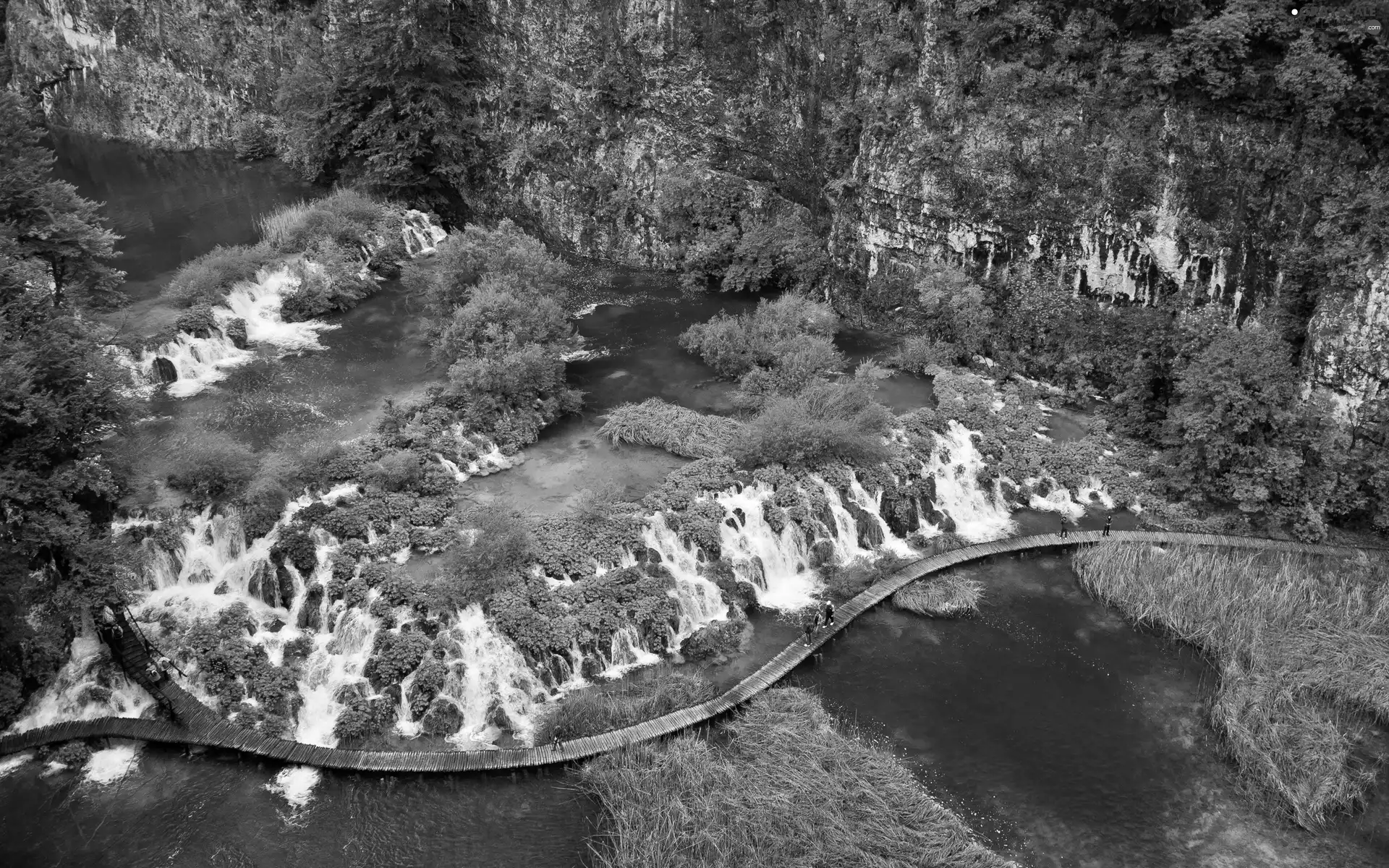 Rocks, water, green, bridges