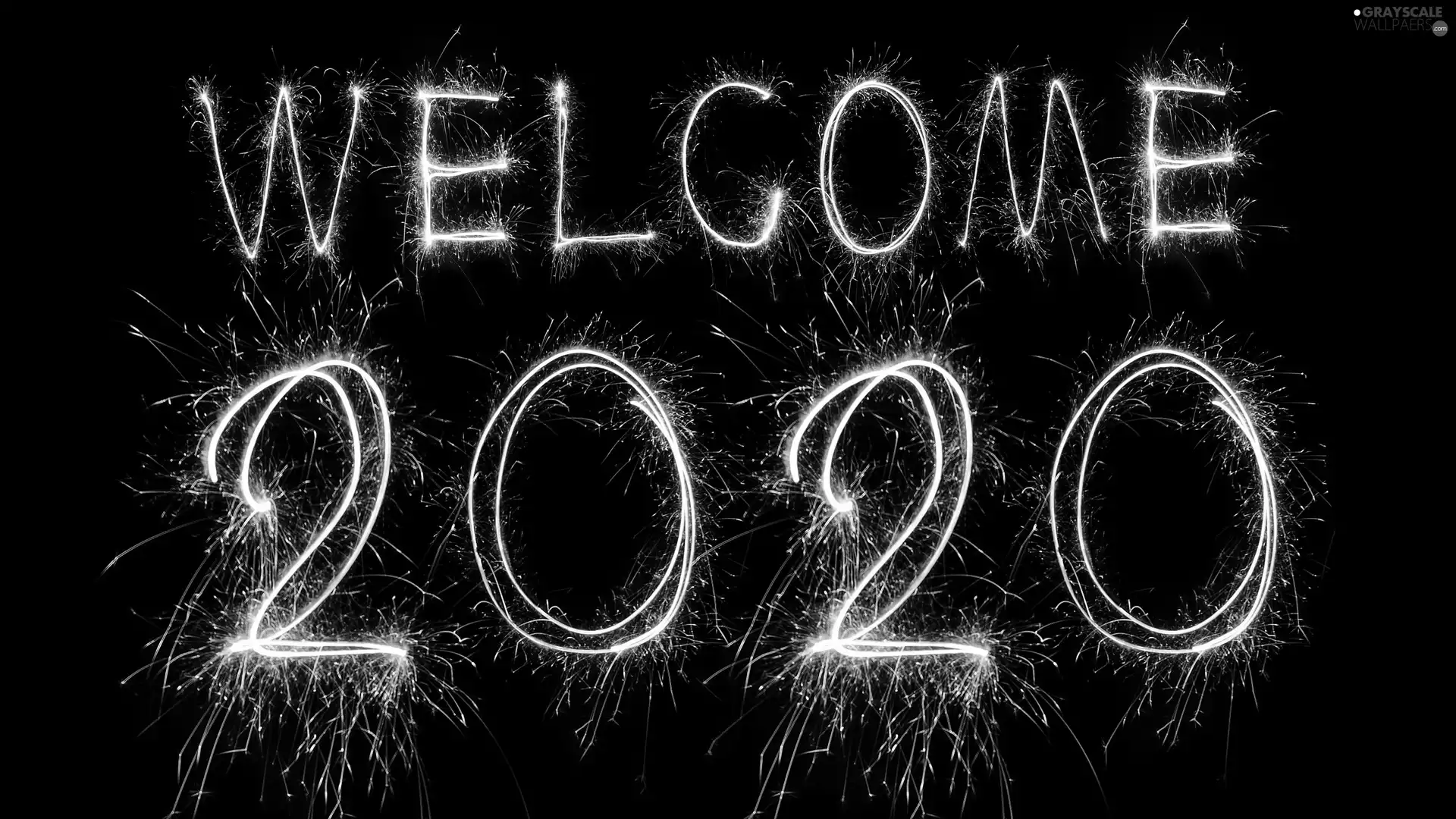 2020, fireworks, text, greeting, New Year