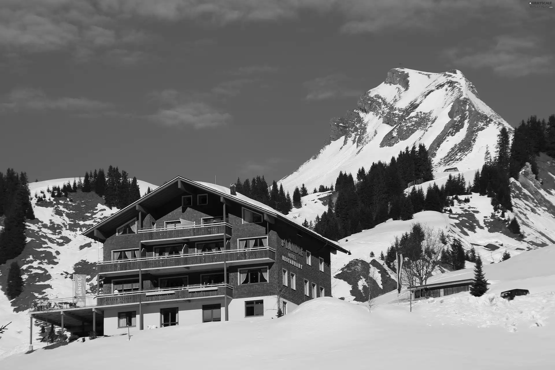 winter, Damuls, guesthouse, snow, Mountains, Austria