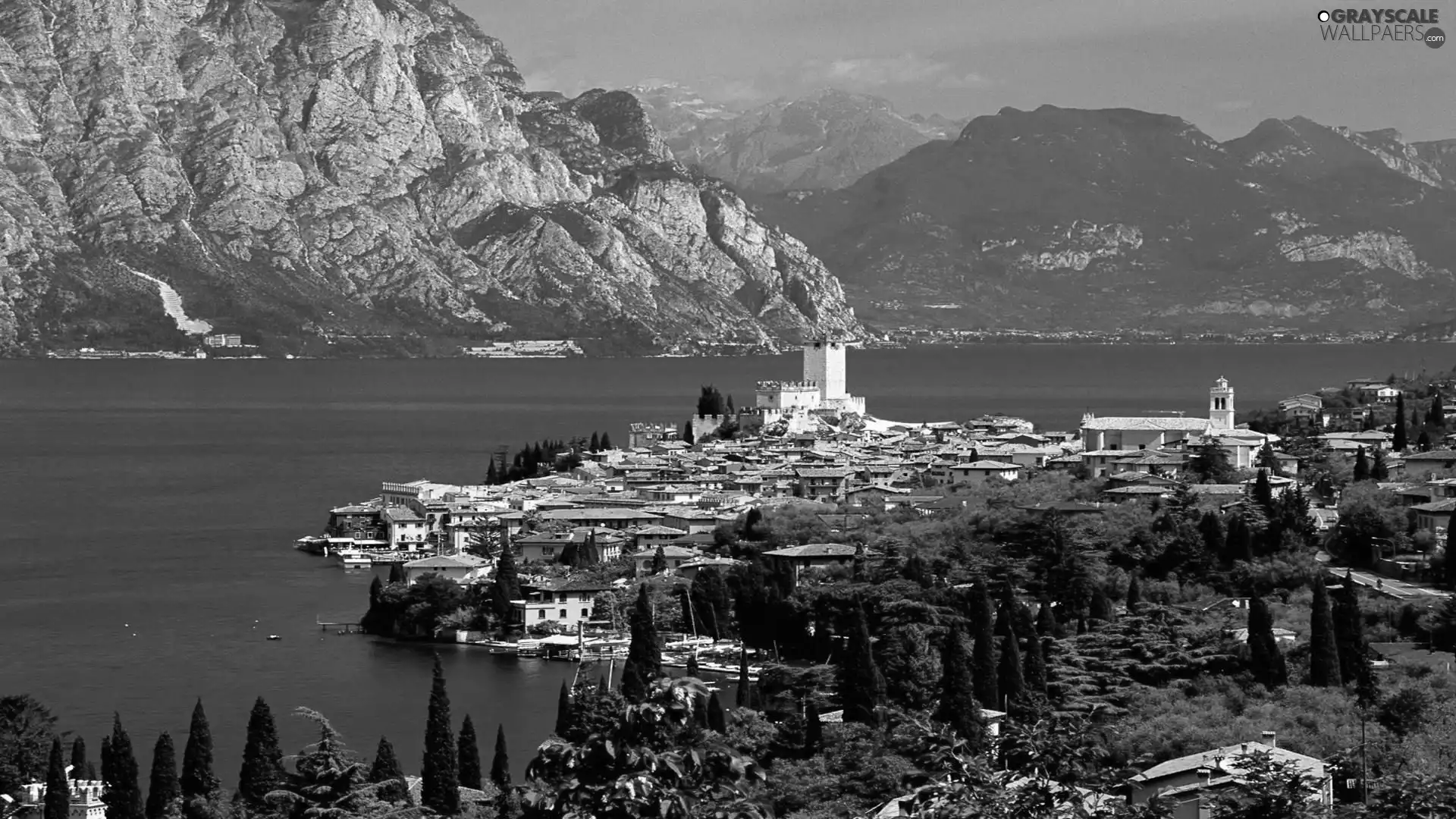 Mountains, sea, Gulf, Town