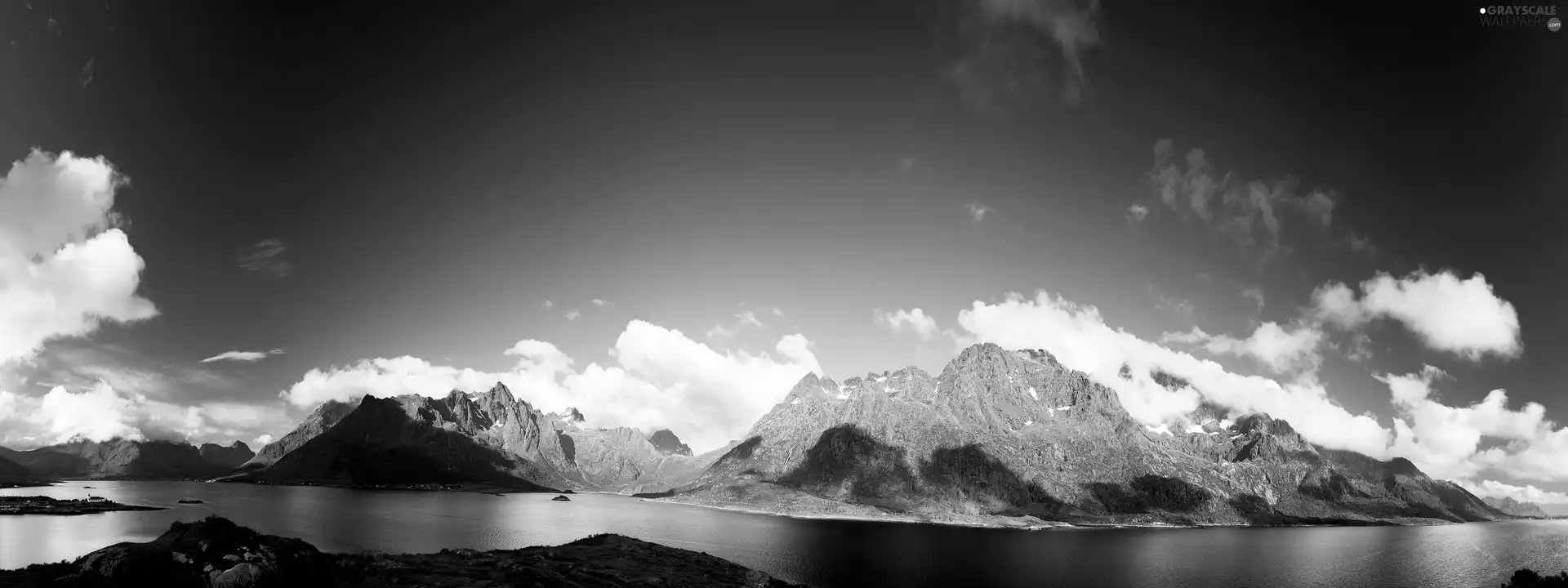 Mountains, Sky, Gulf, clouds