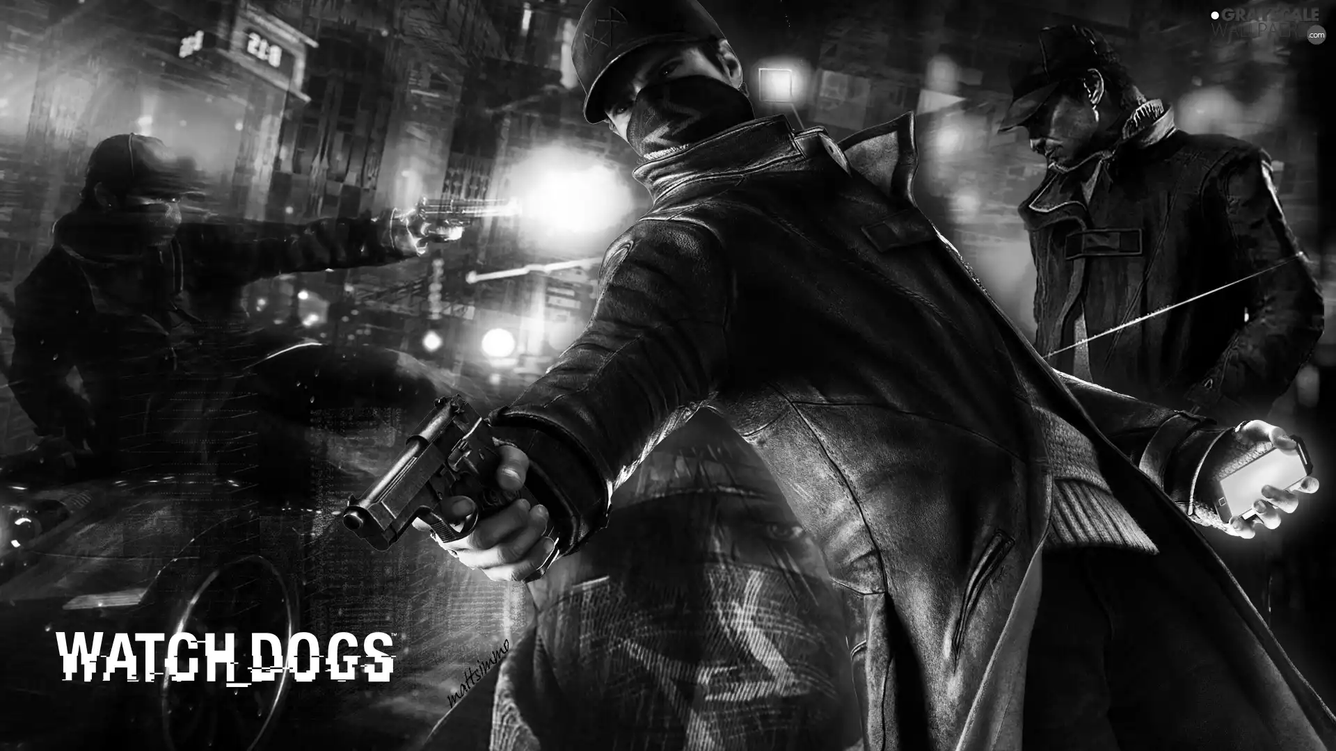 Watch Dogs, Telephone, Gun, a man