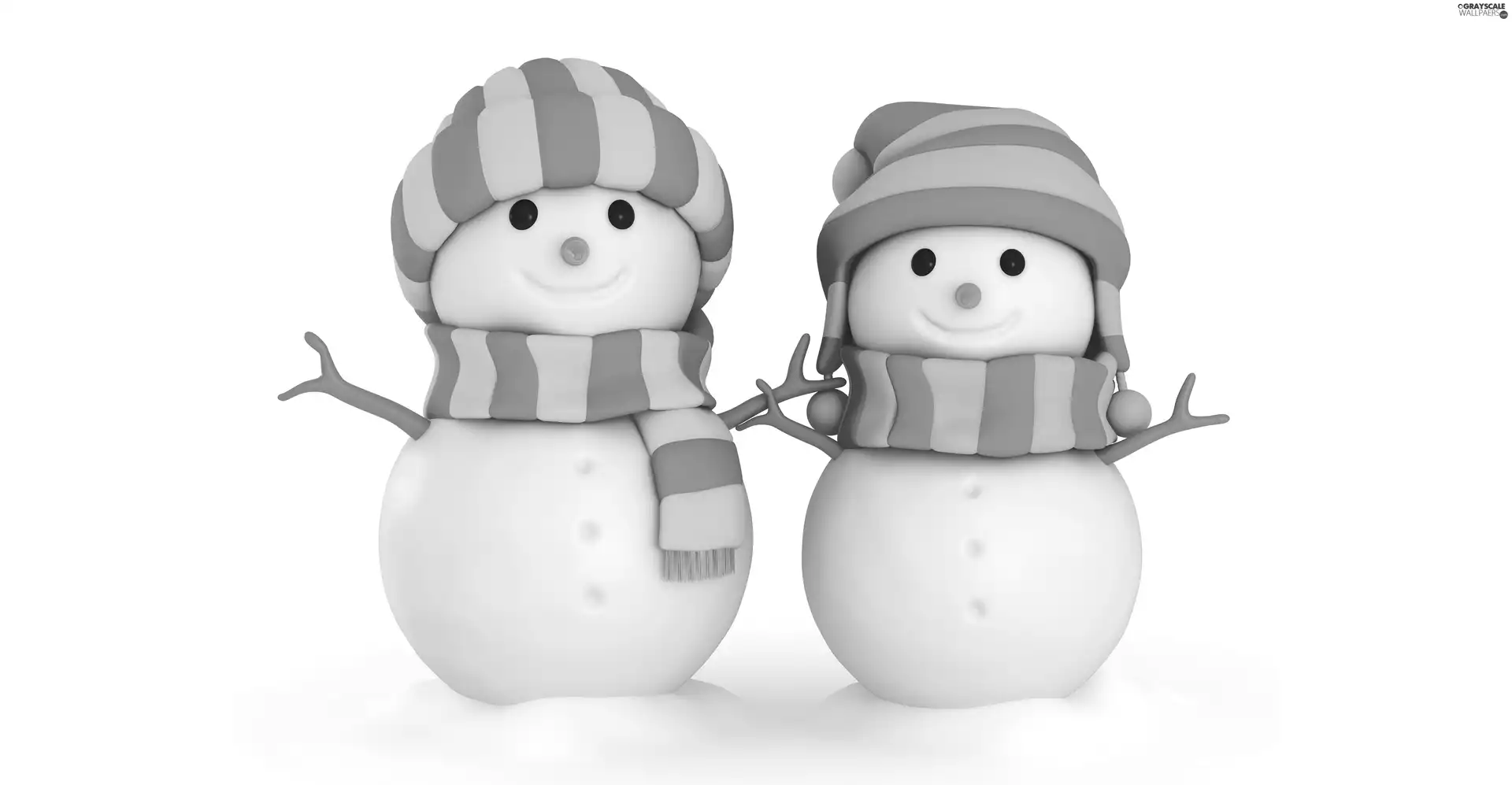 Two cars, Scarf, Hat, snowmen