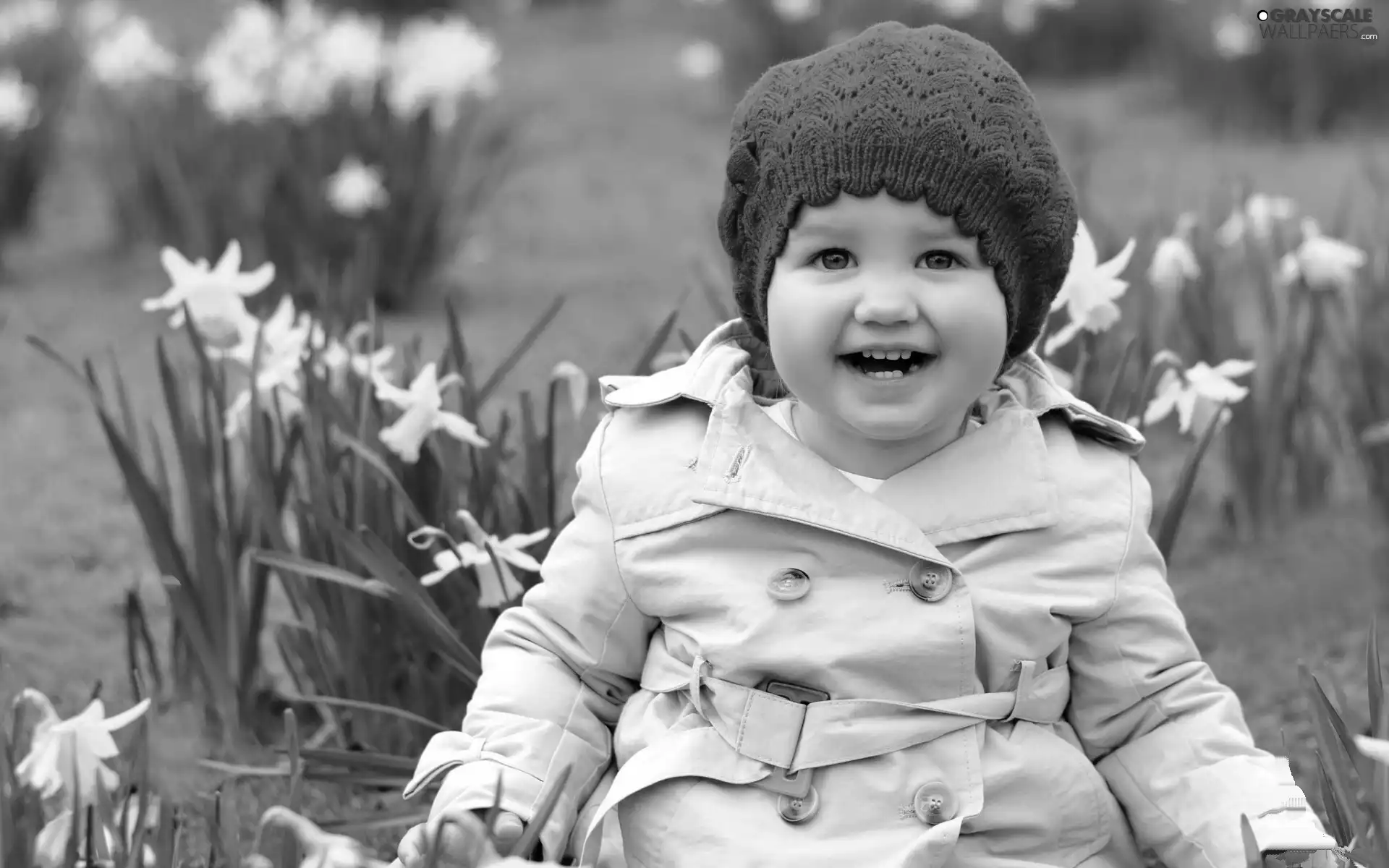 Hat, Daffodils, girl, red hot, Kid