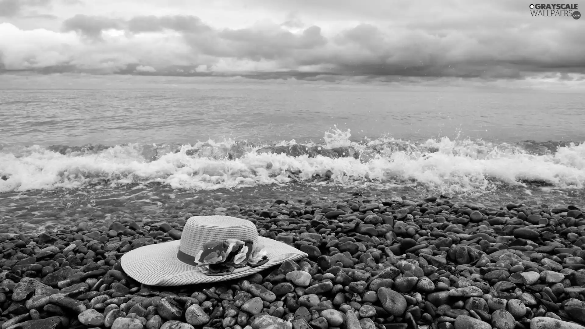 sea, clouds, Hat, Stones