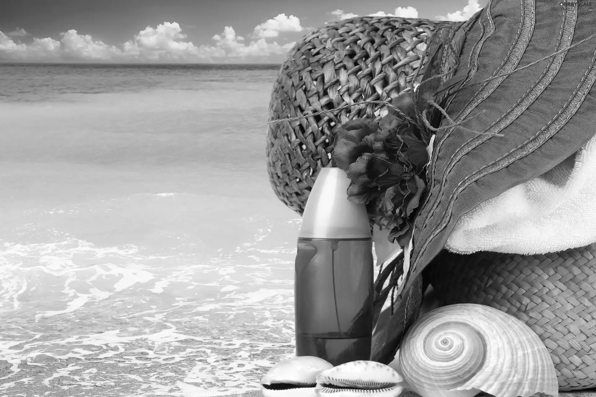 sea, Hat, holiday, Shells