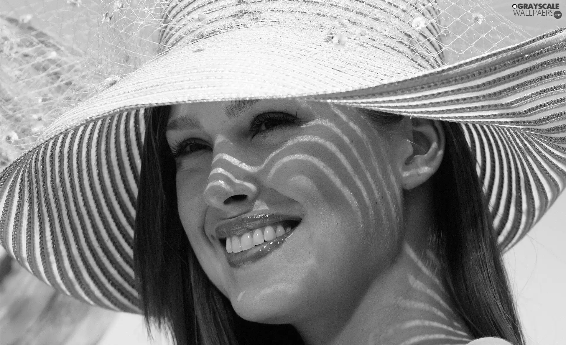 smiling, make-up, Hat, Women
