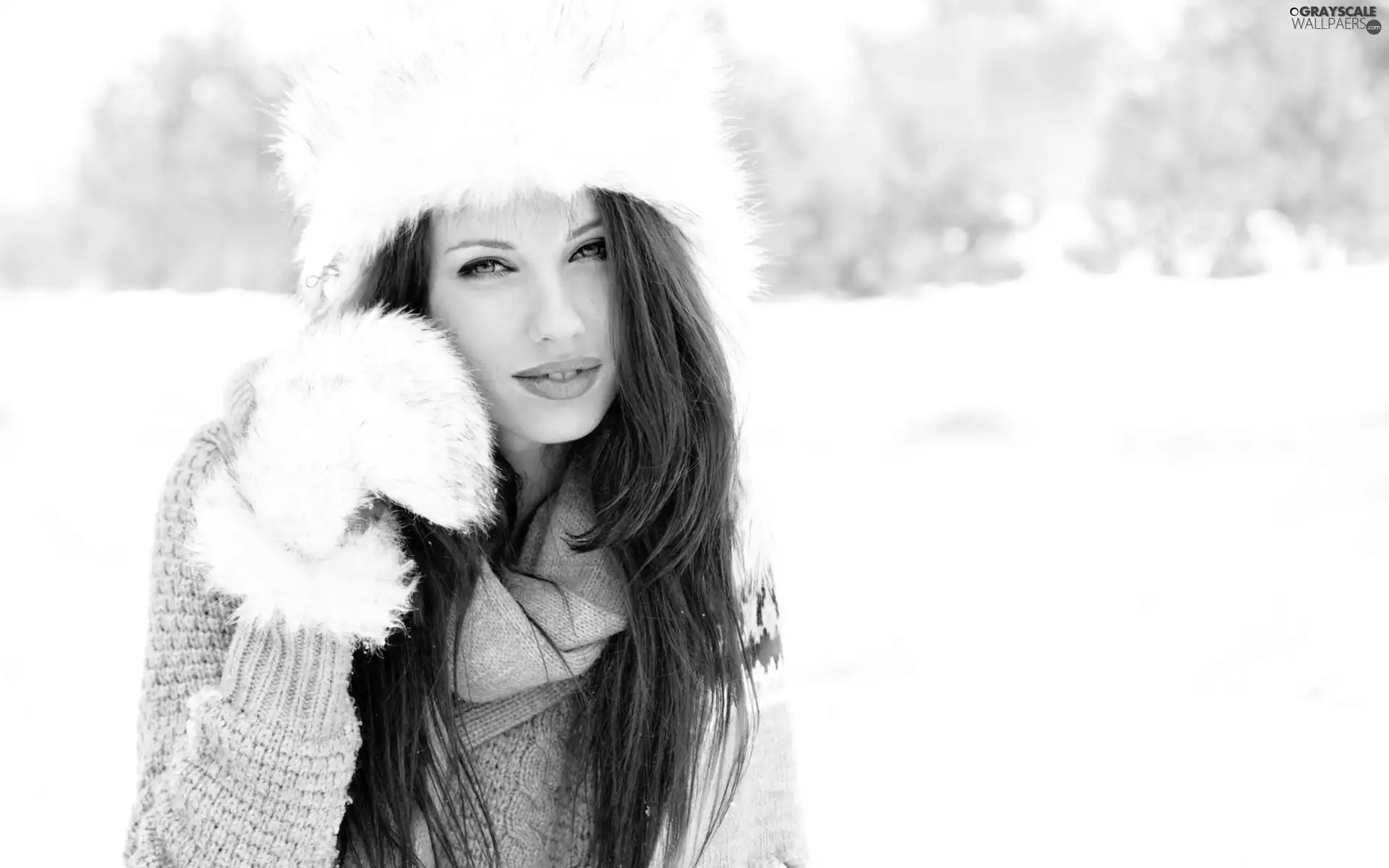 Hair, brunette, Hat, snow, glove, Longs