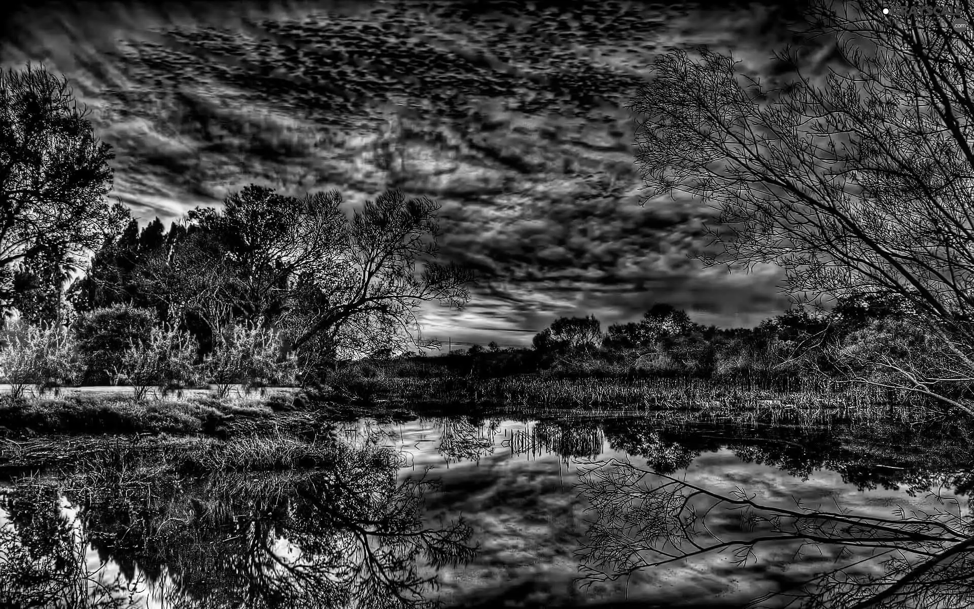 HDR, clouds, lake