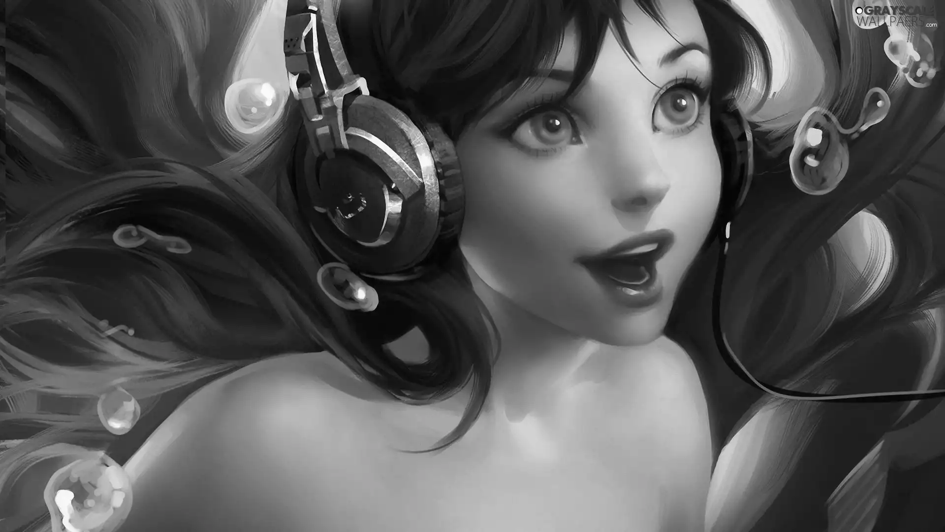 girl, Eyes, HEADPHONES, Blue