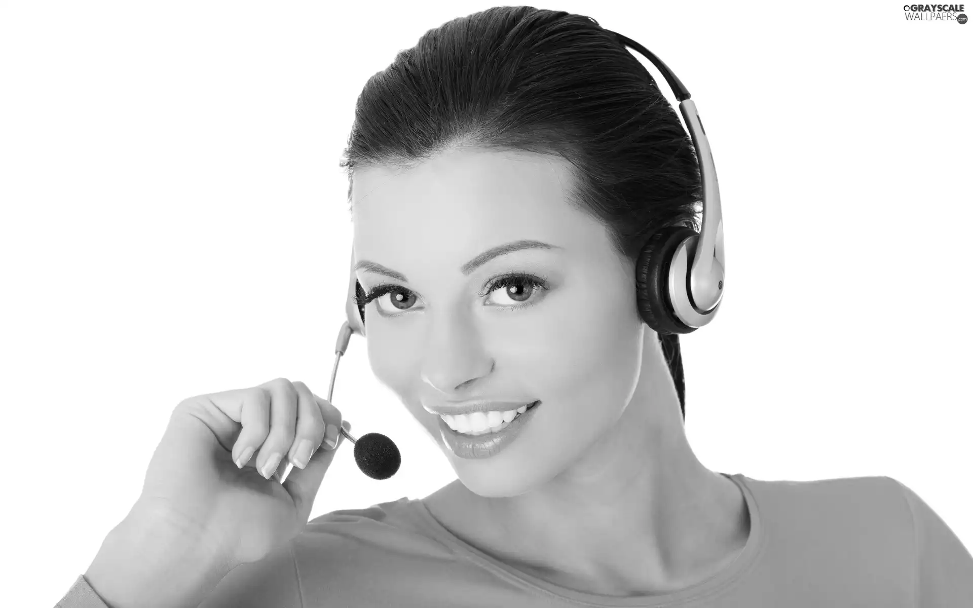 smiling, make-up, HEADPHONES, Women