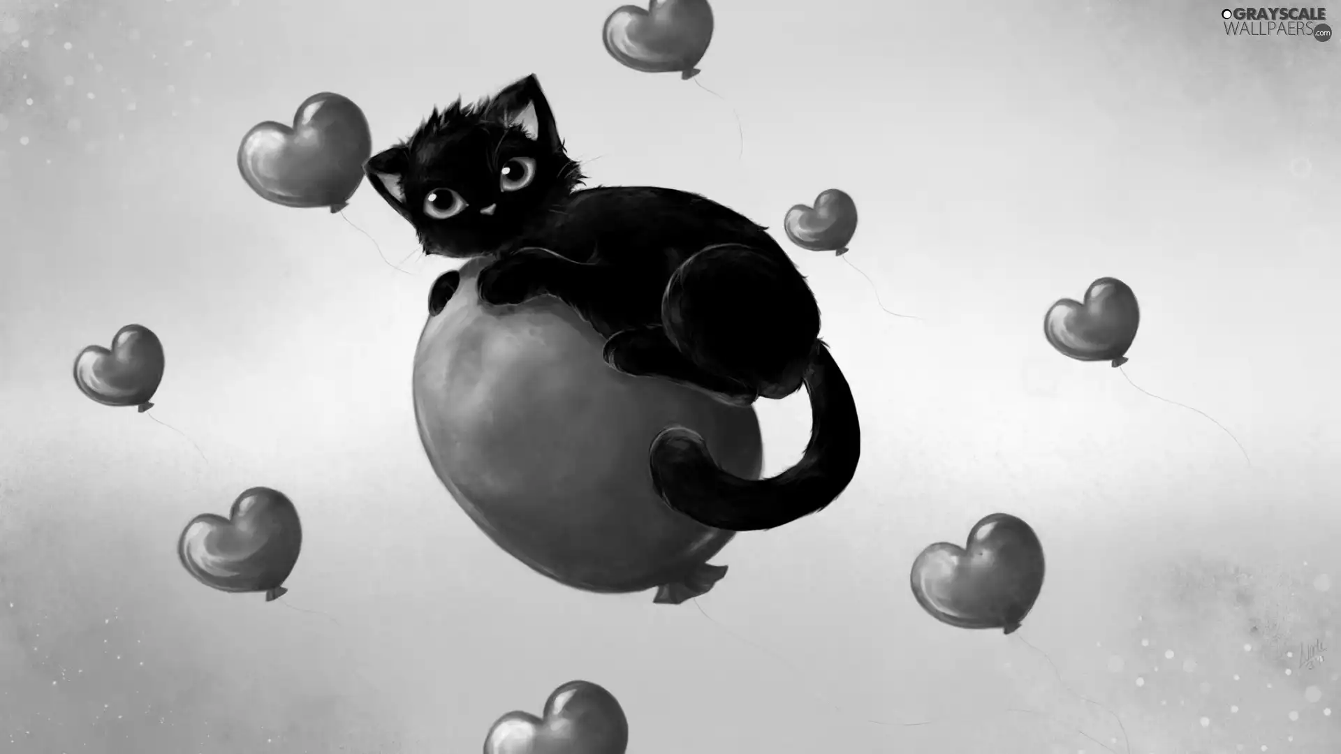 heart, cat, balloons