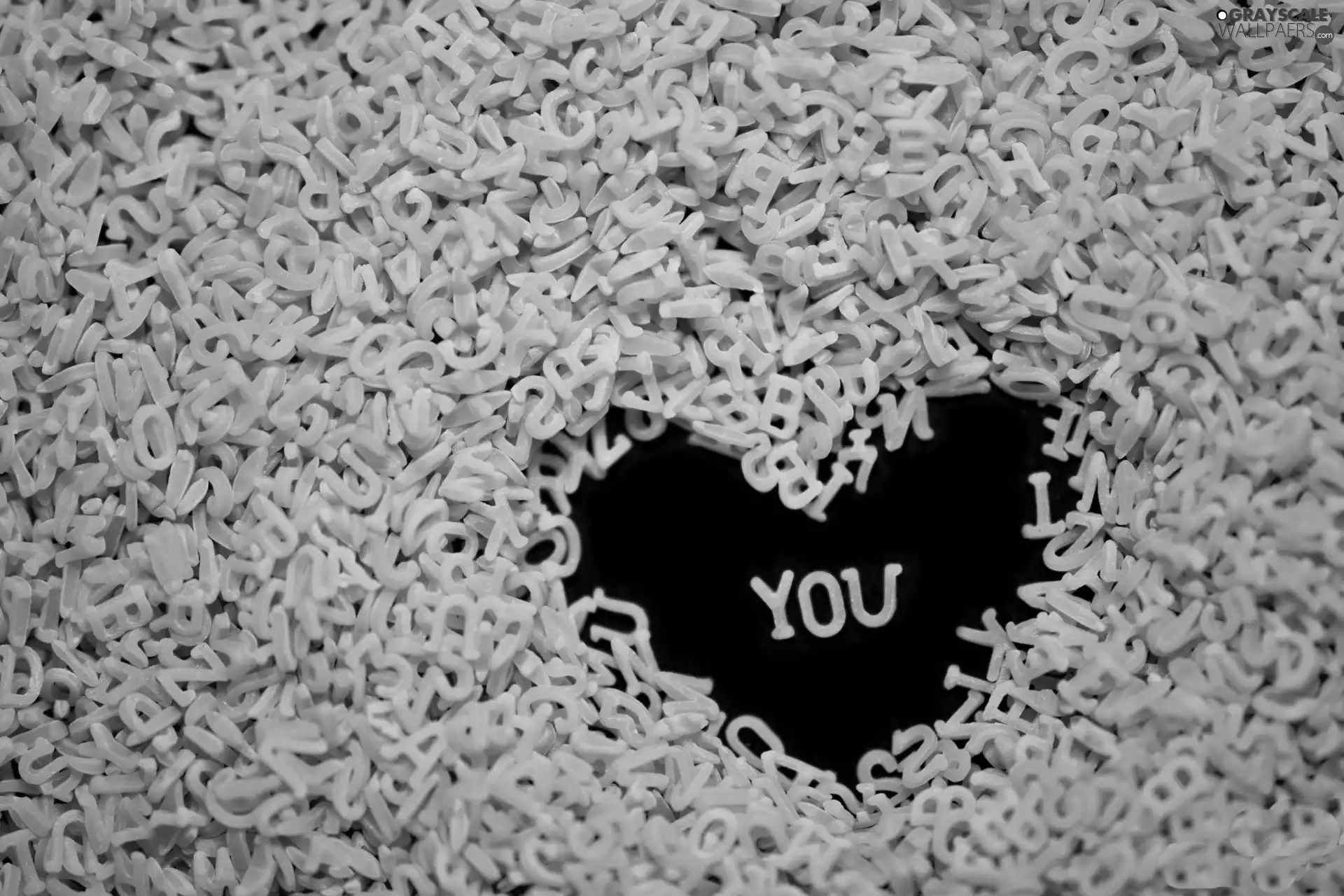 Heart, macaroni, letters