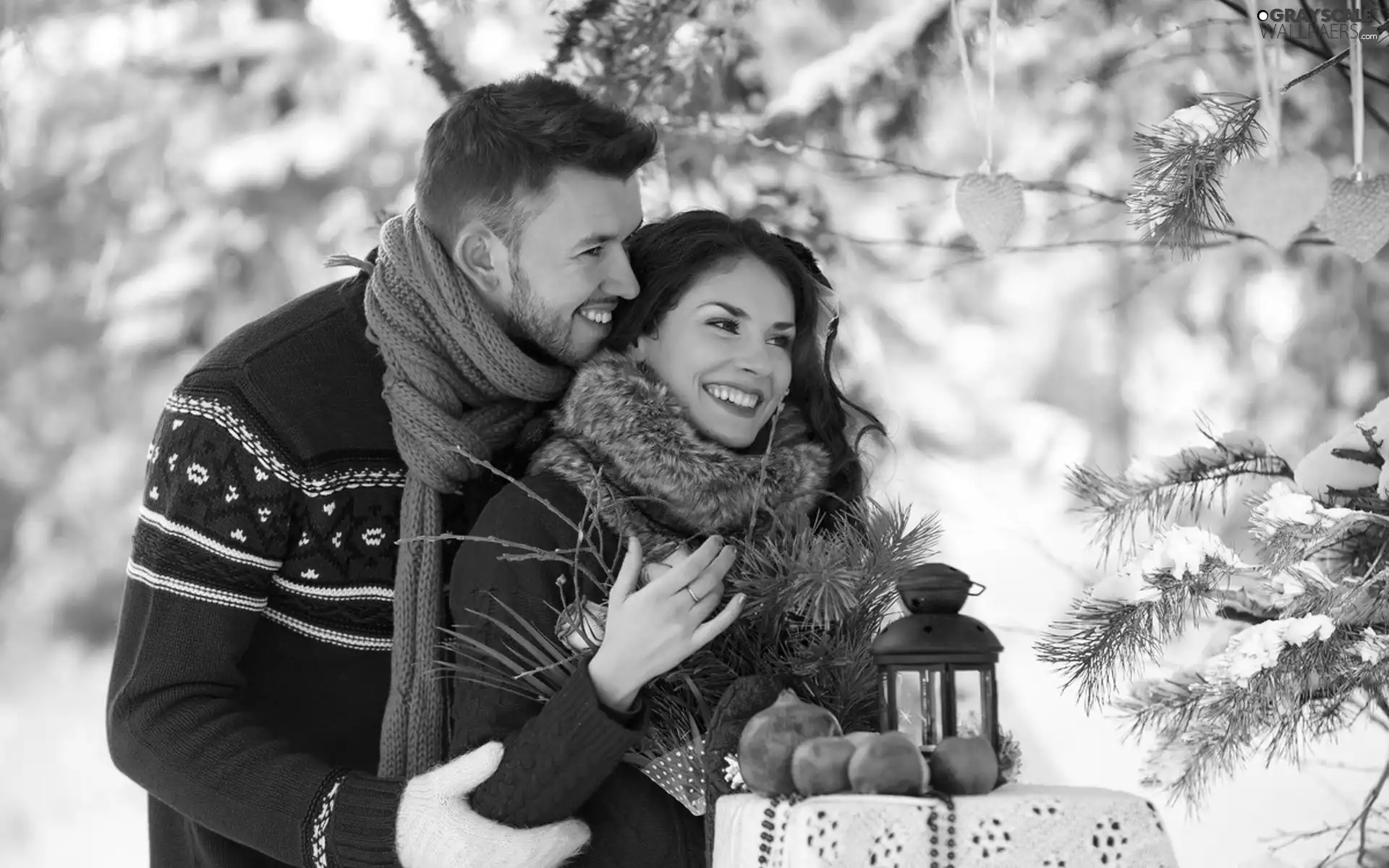 hearts, lantern, Steam, christmas tree, happy
