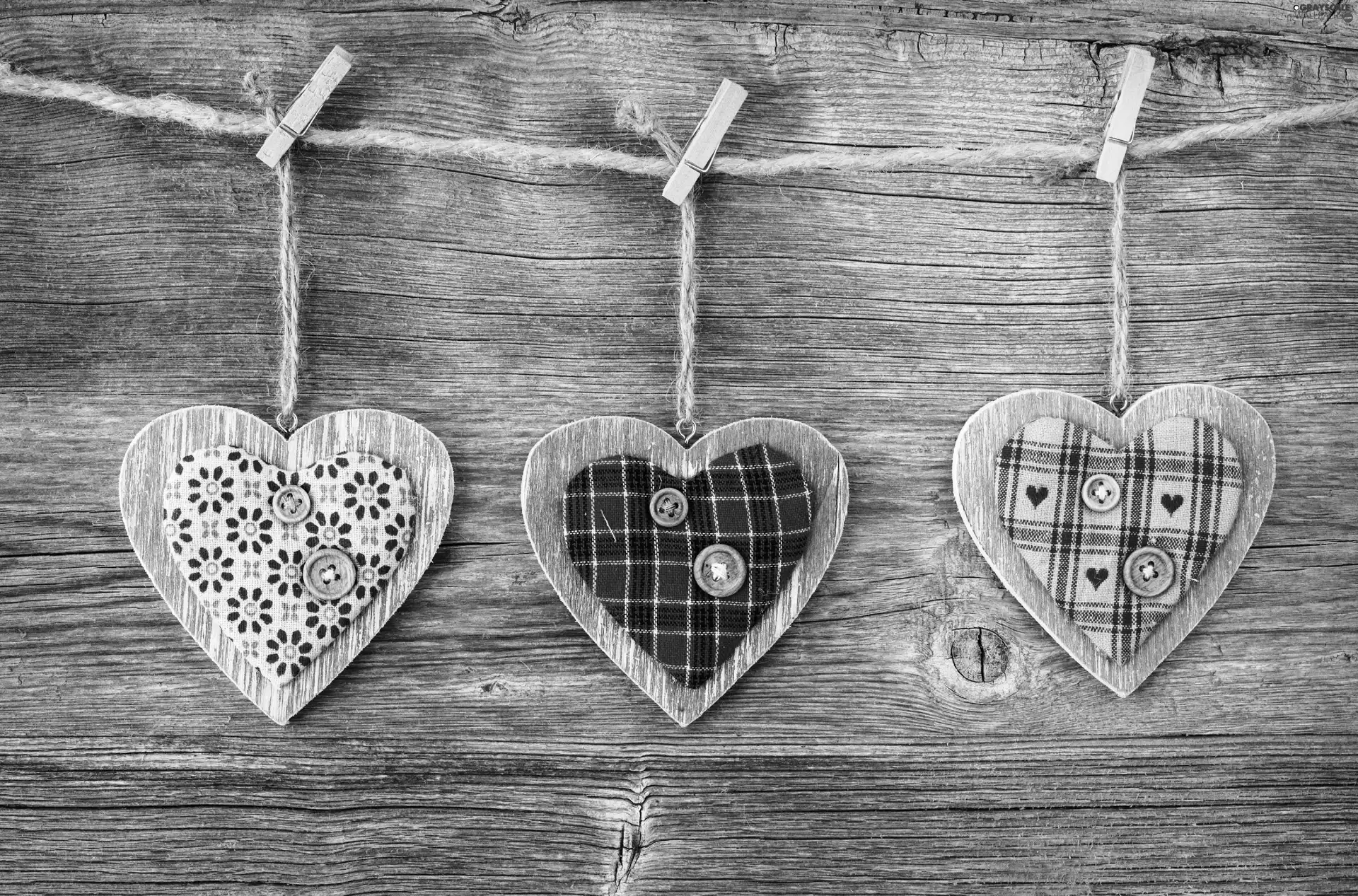 wood, Three, hearts, background