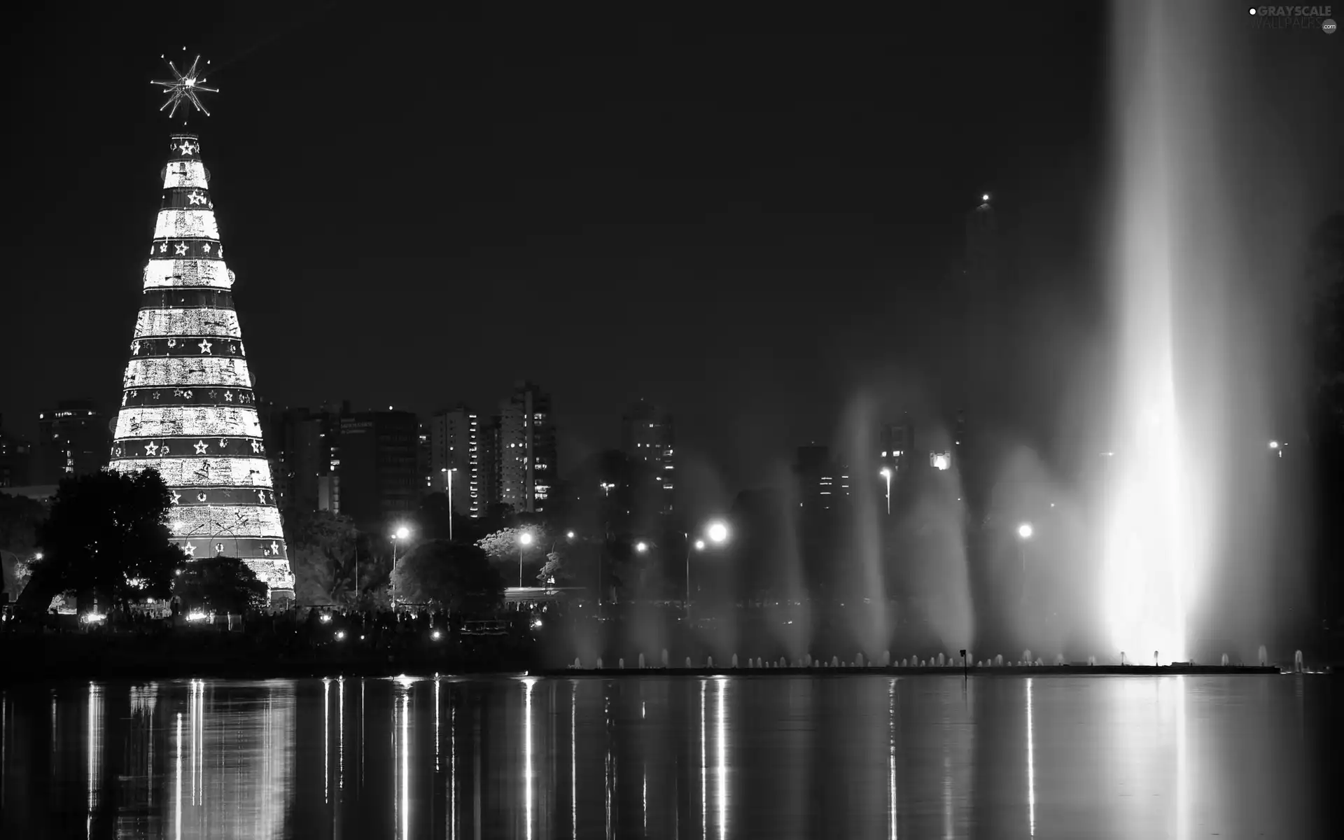 high, Town, glamour, reflection, christmas tree, Night