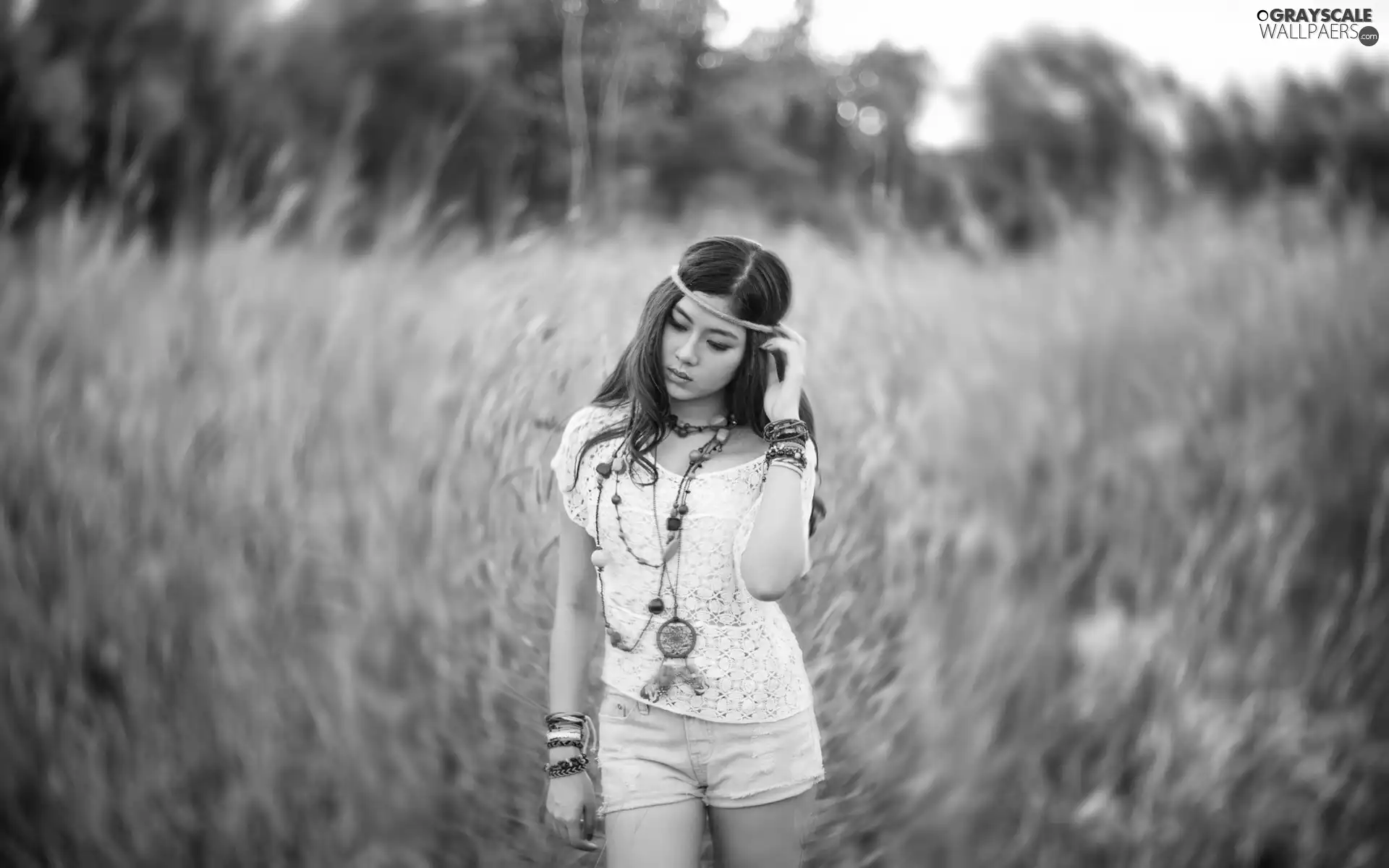 jewellery, walking, high, grass, Meadow, girl