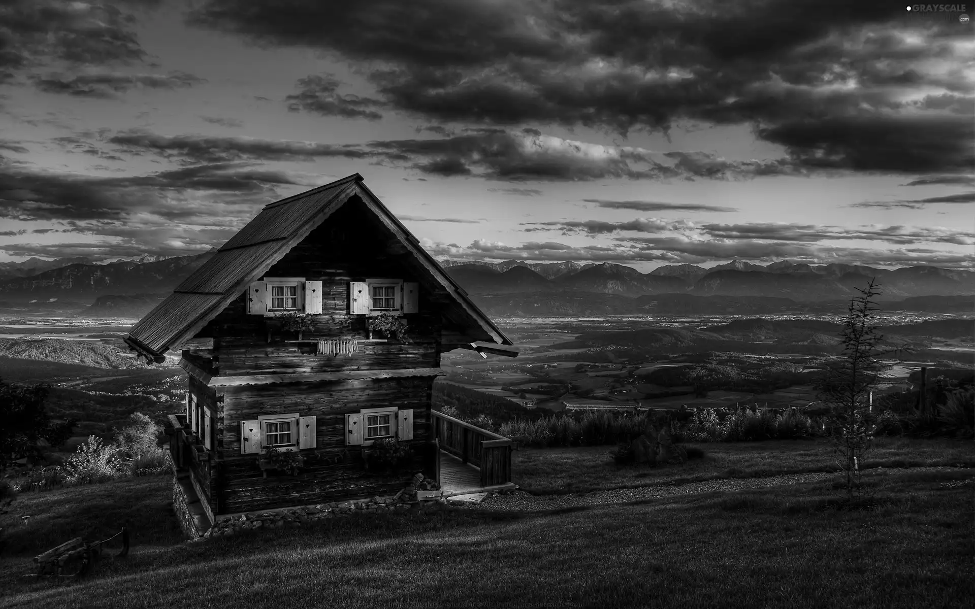 hill, Mountains, Home, an, wooden