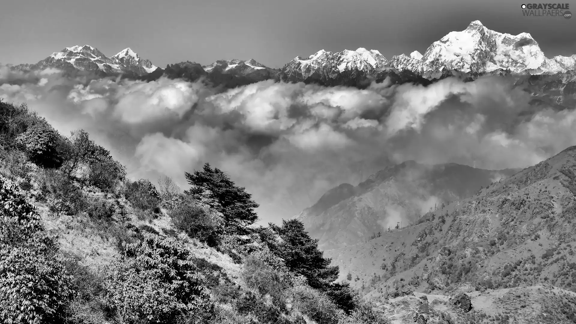 Himalayas, clouds, Mountains