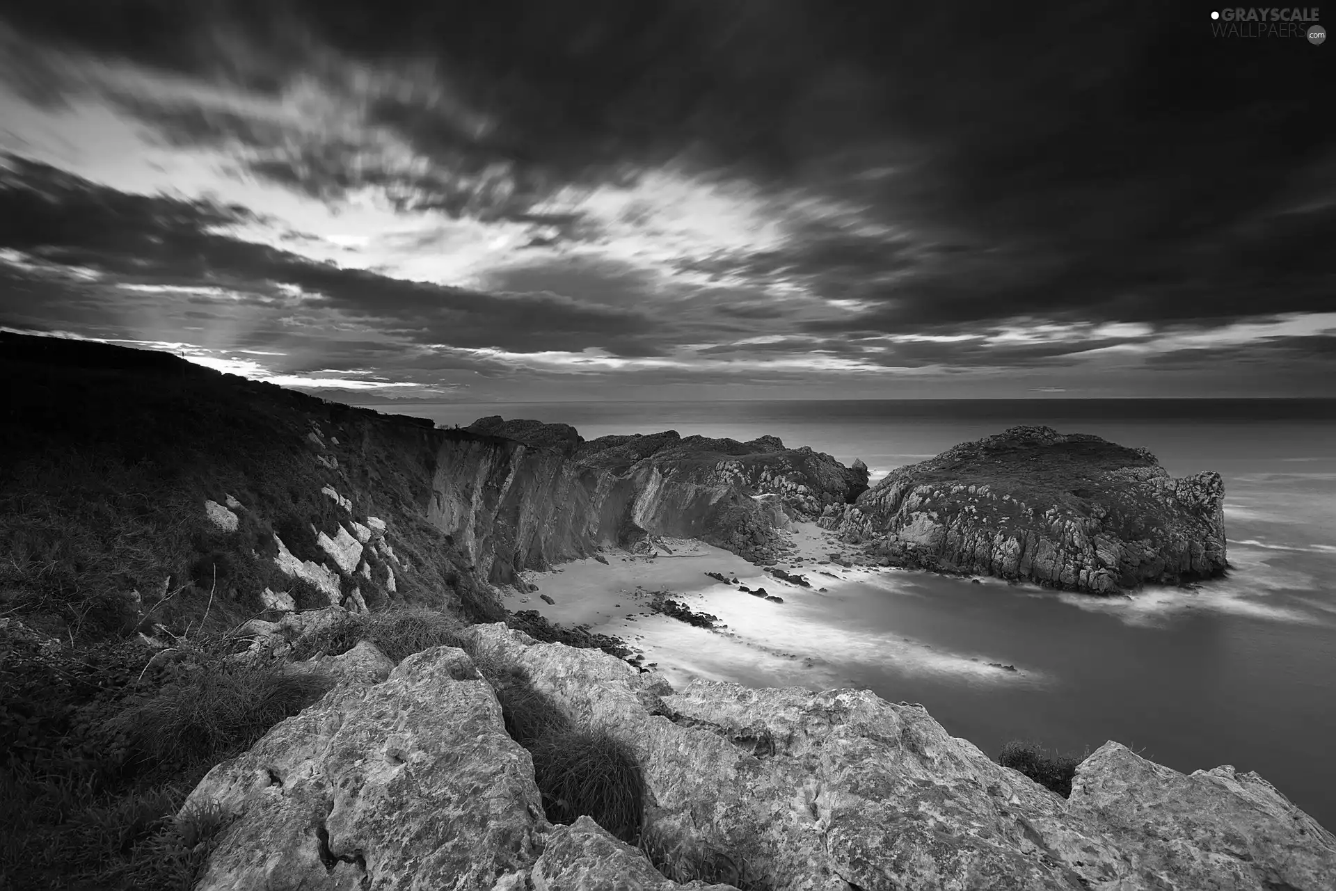 sea, rocks, horizon, west