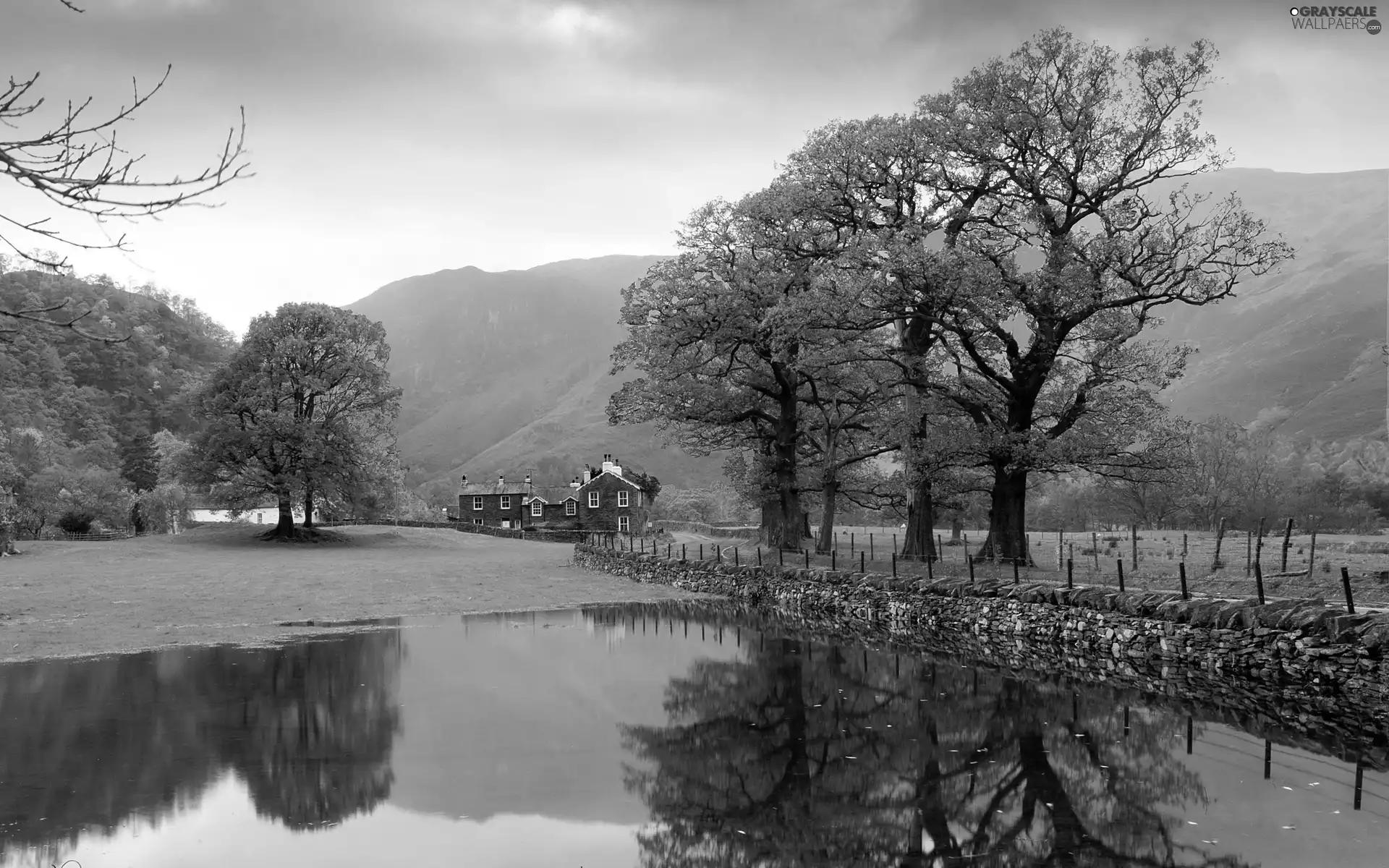 house, bayou, stone, ledge, Mountains