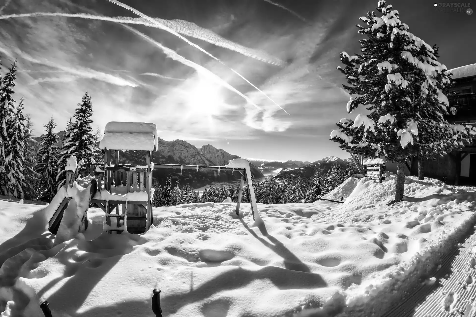 house, winter, Mountains