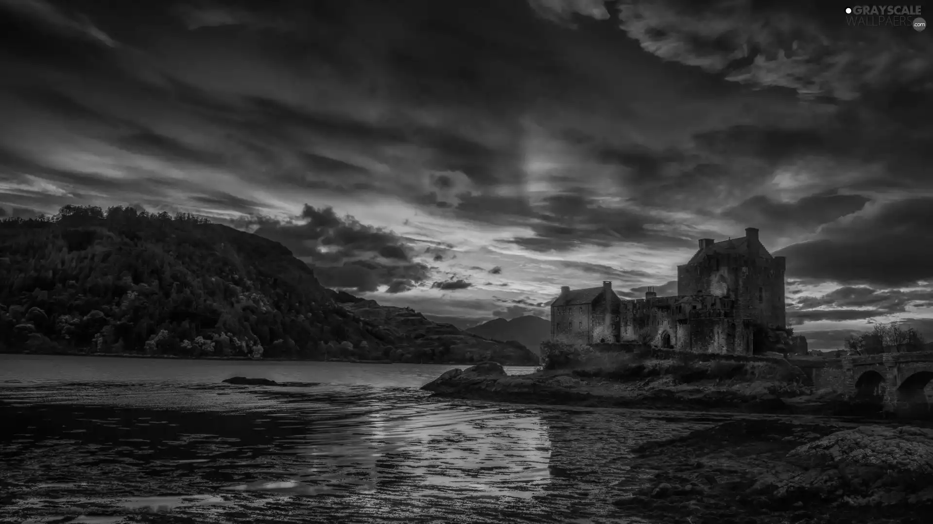 House, clouds, River