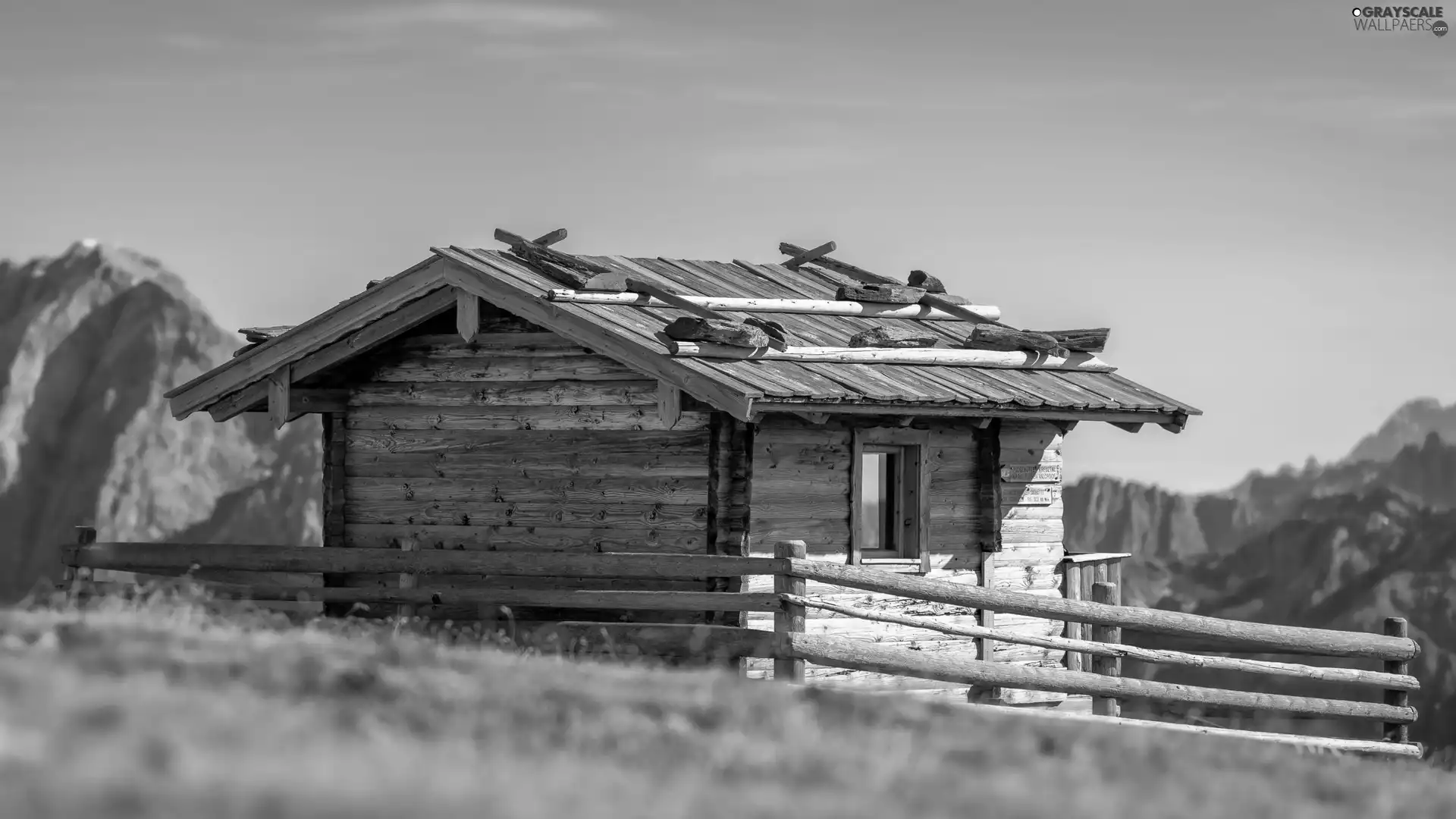 wooden, Mountains, fence, house