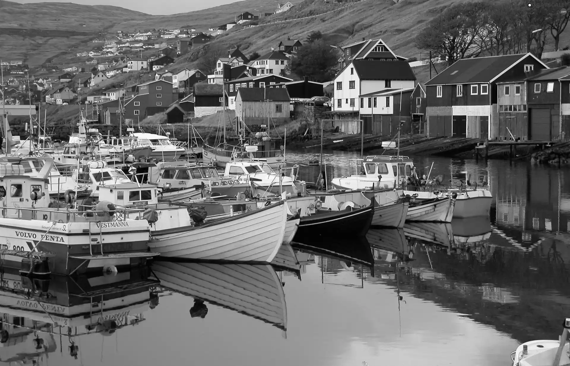 Houses, Harbour, Denmark, boats, Vestmanna