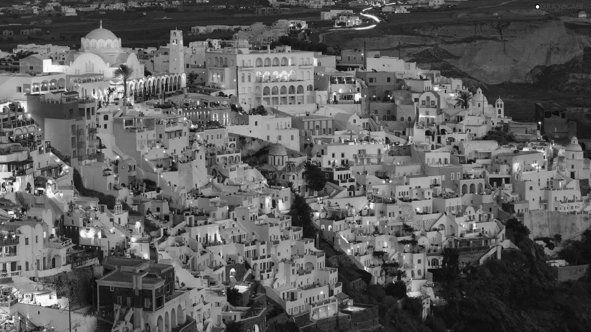 illuminated, santorini, Greece, Houses