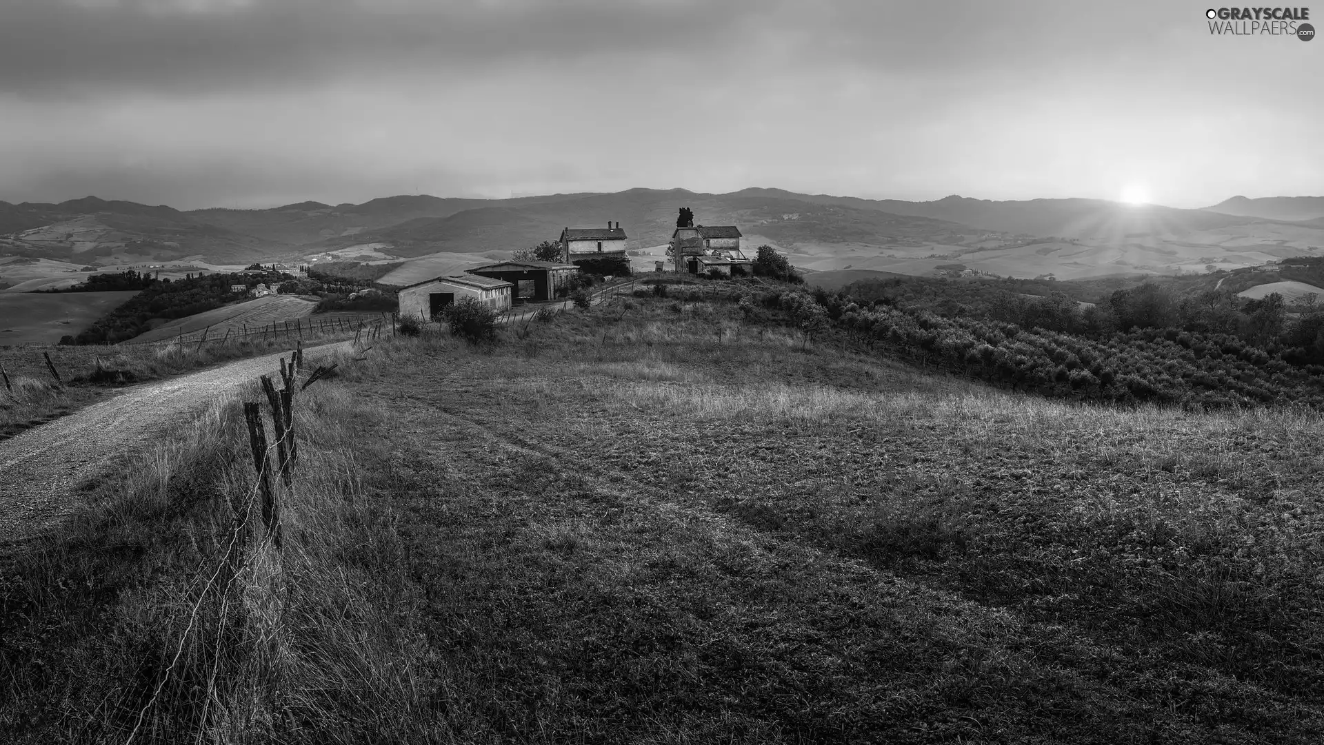 Houses, Tuscany, Great Sunsets, The Hills, Italy, Way, Meadow