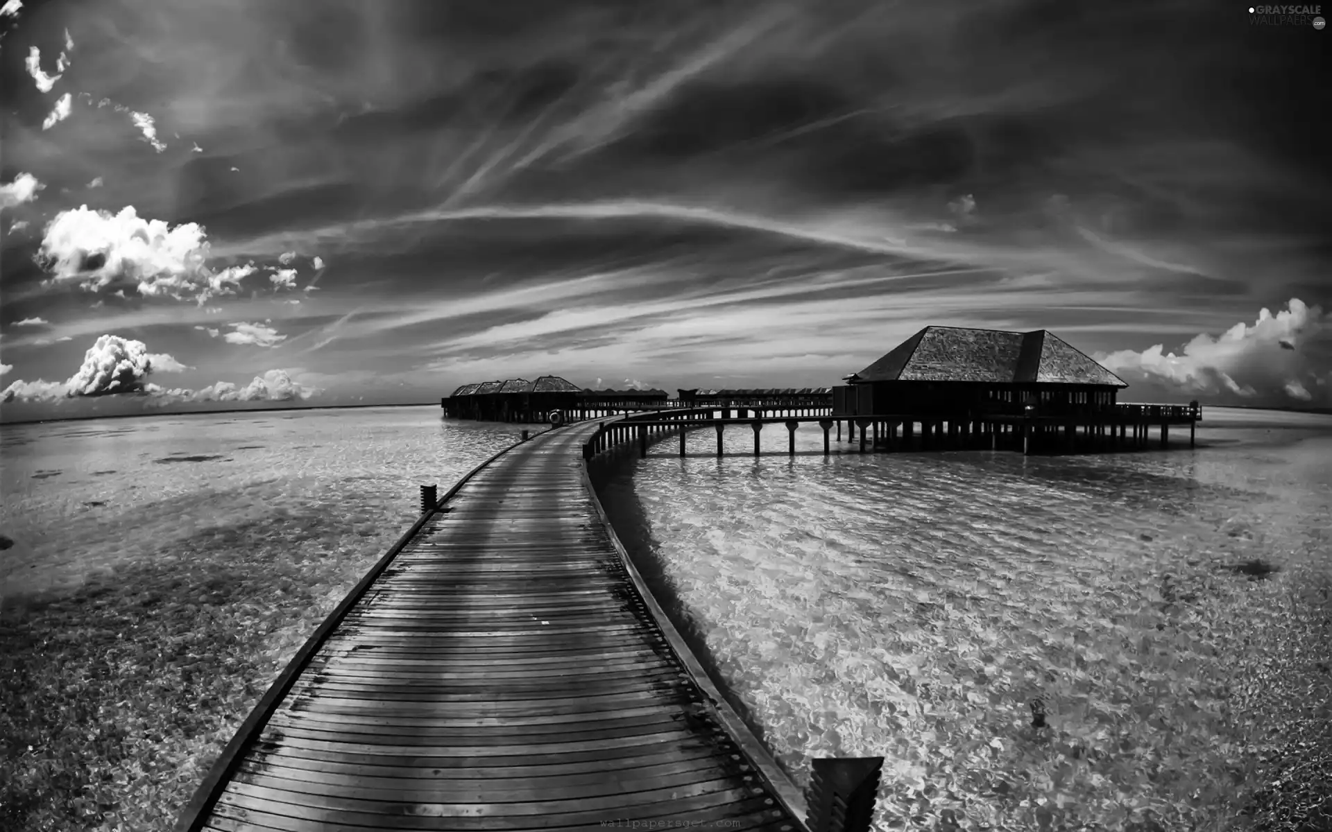 Houses, sea, pier