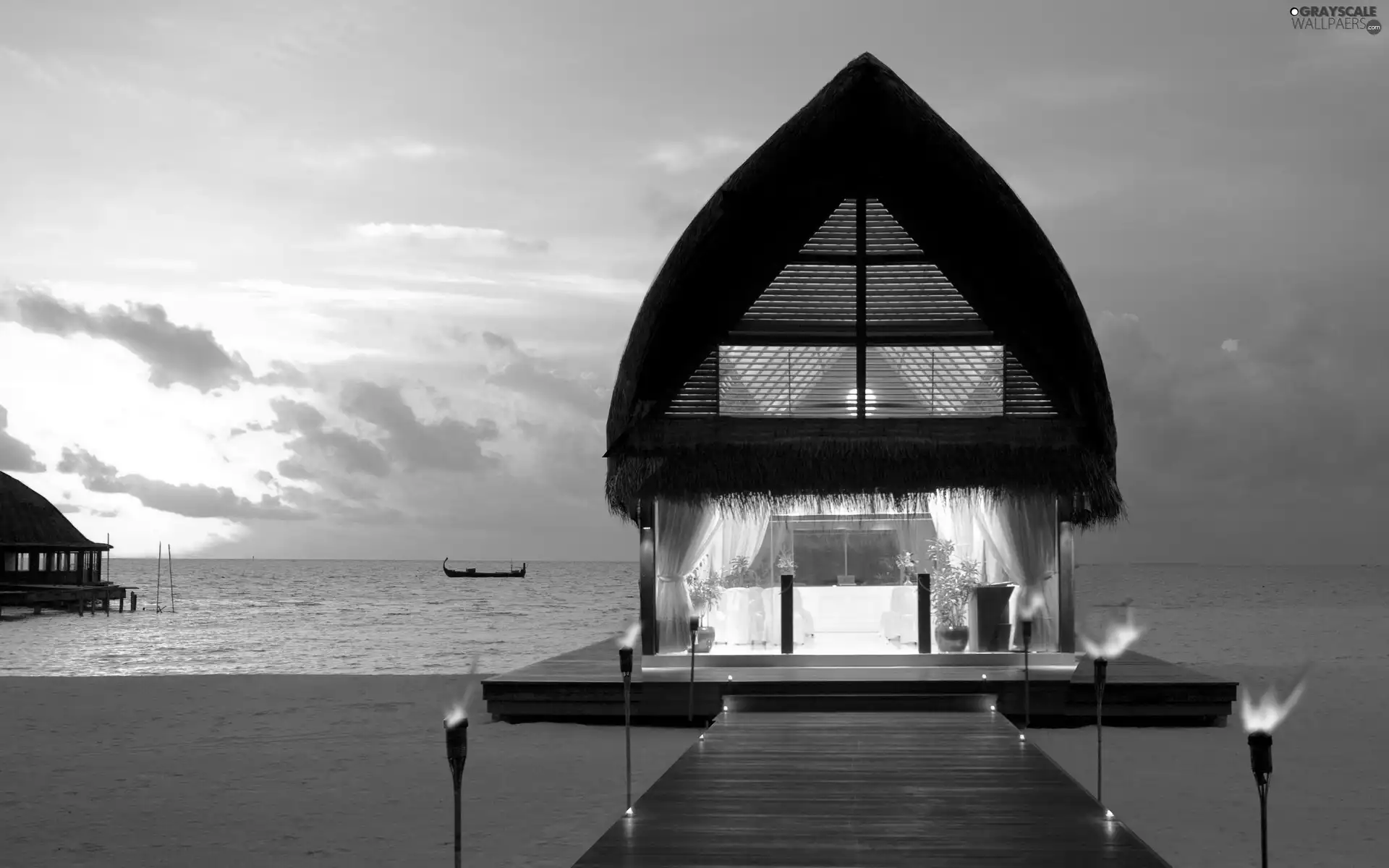 Houses, Platform, sea, Beaches, Tropical
