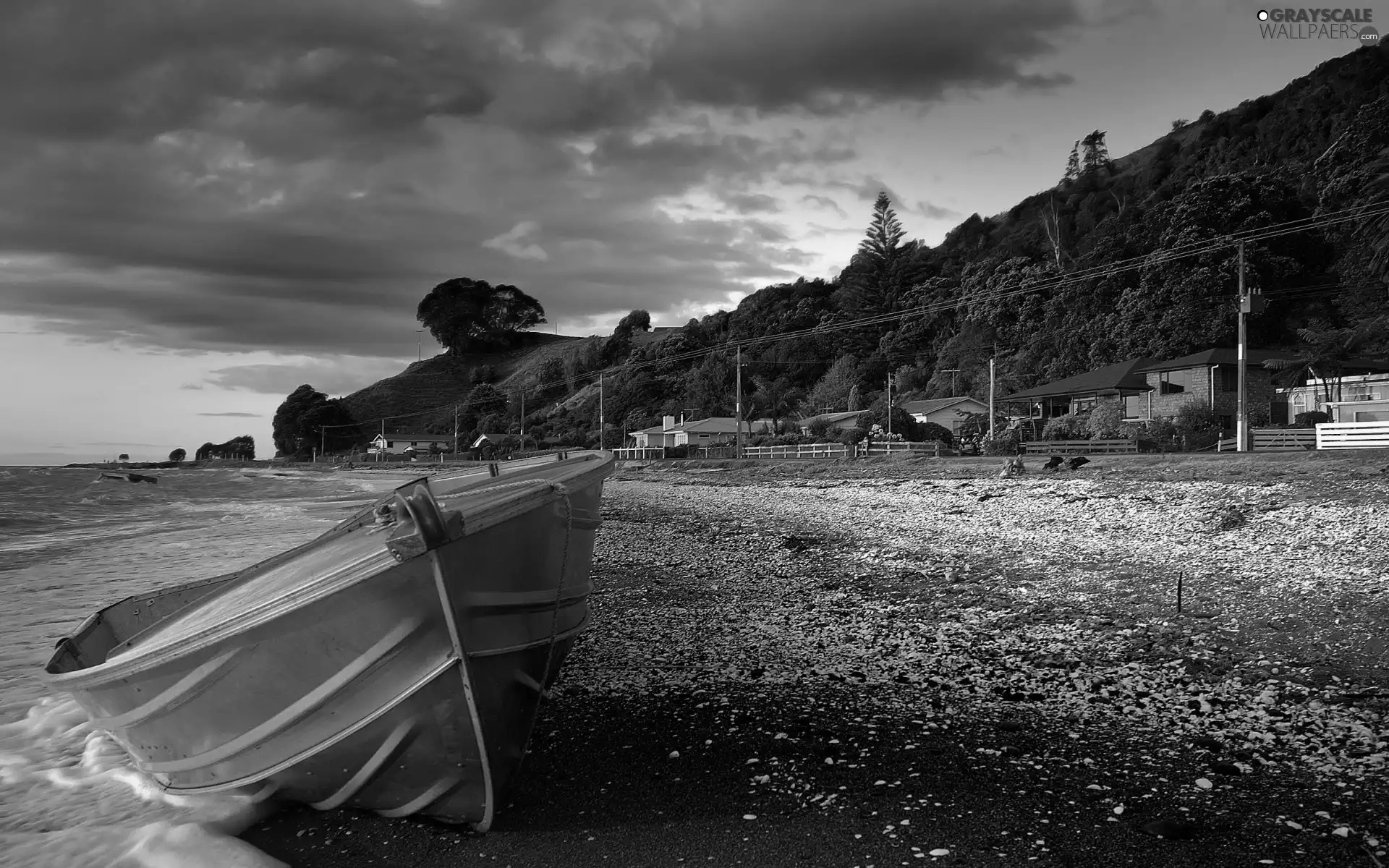 sea, Boat, Houses, coast