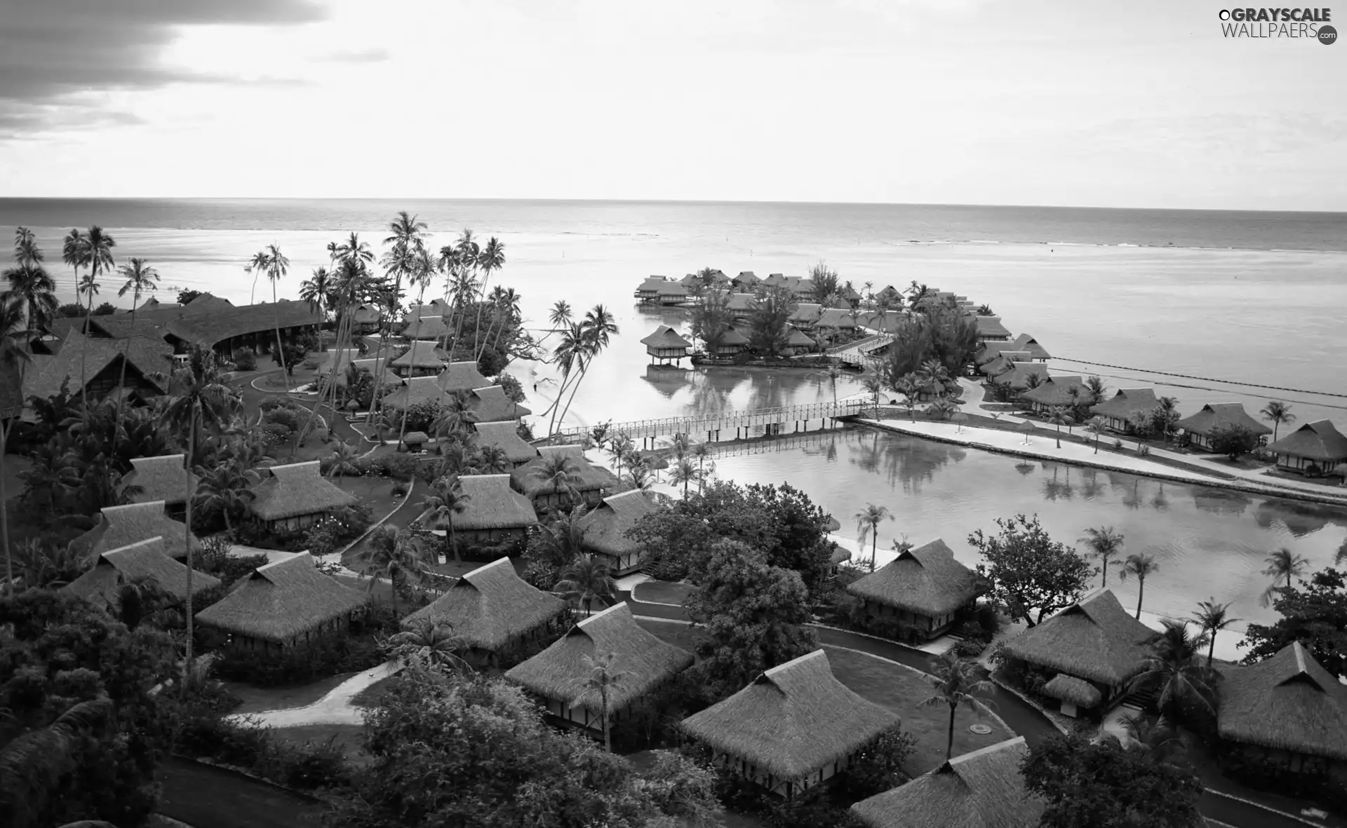 tropical, sea, Houses, Island