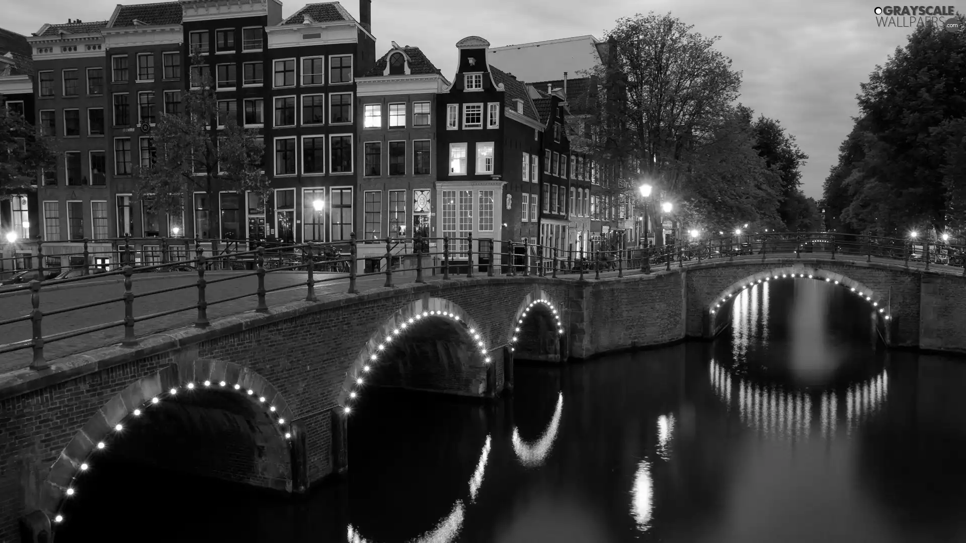 Houses, twilight, Netherlands, bridge, Amsterdam